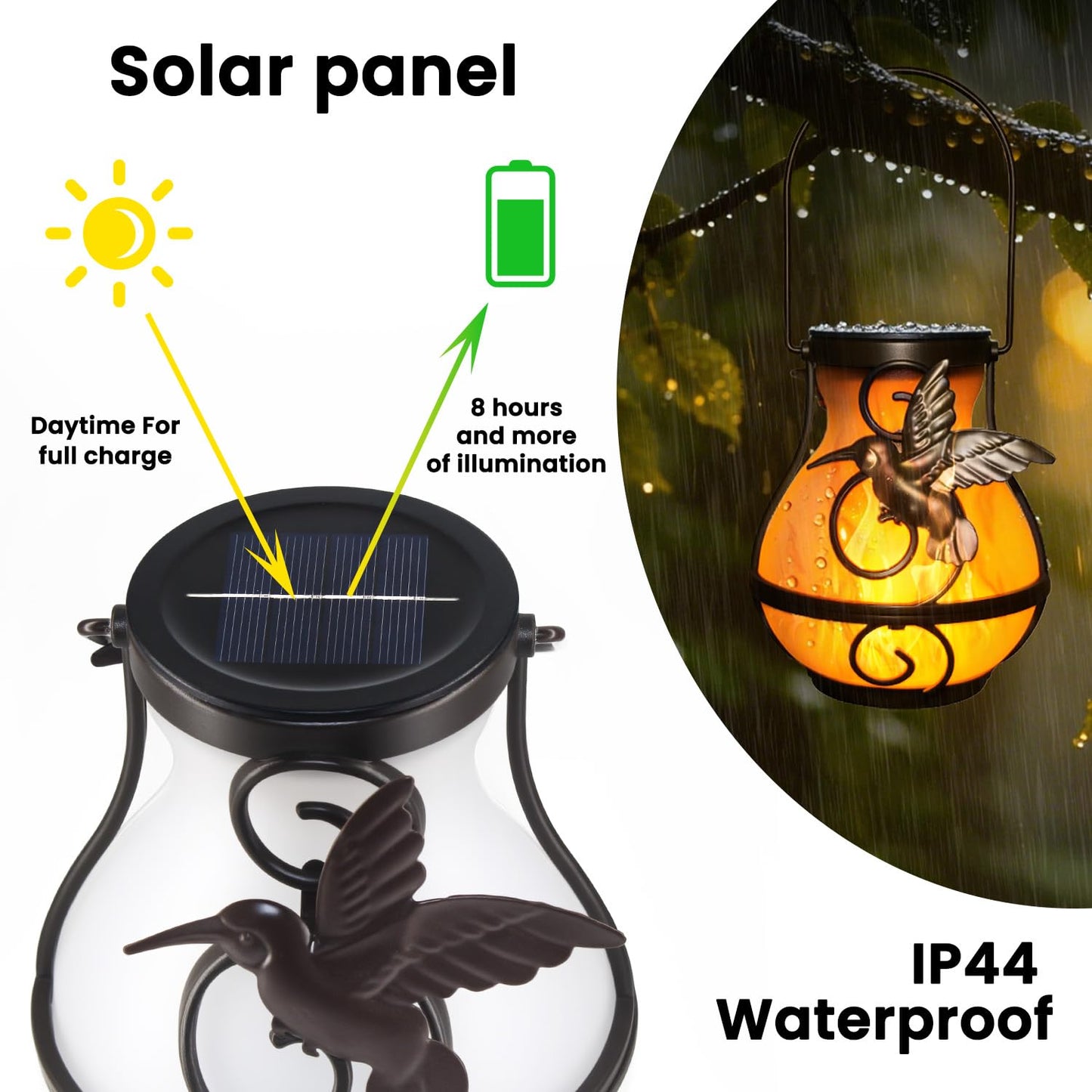 2 Pack Solar Lanterns for Outside Hanging,Solar Garden Lights Outdoor Waterproof with Flickering Flame,Led Lantern for Patio Yard Camping Halloween Decorations,Gardening Gifts for Mom