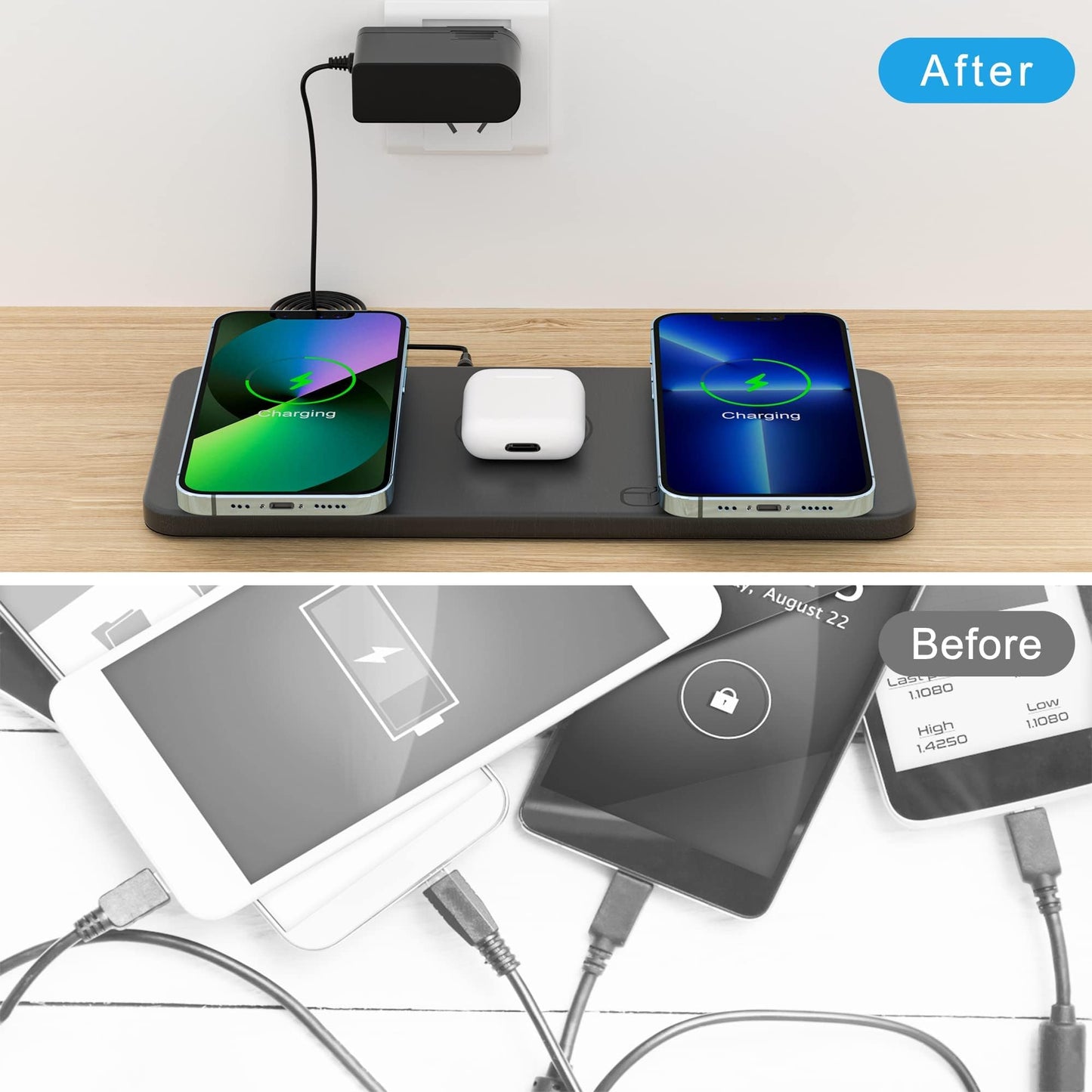 Magnetic Wireless Charger Pad - 3 in 1 Fast Mag-Safe Charging Station for iPhone 17/16/15/14/13/12 Series, AirPods 4/3/2 Pro, 15W Wireless Charging Mat/Pad for Apple Multiple Devices(with Adapter)