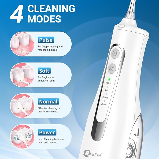 Cordless Water Flosser for Teeth, Gums & Braces – 4 Modes, 300ML Tank, 360° Nozzle, IPX7 Waterproof, USB Rechargeable 2000mAh Battery for Home & Travel (M149 Pro White)