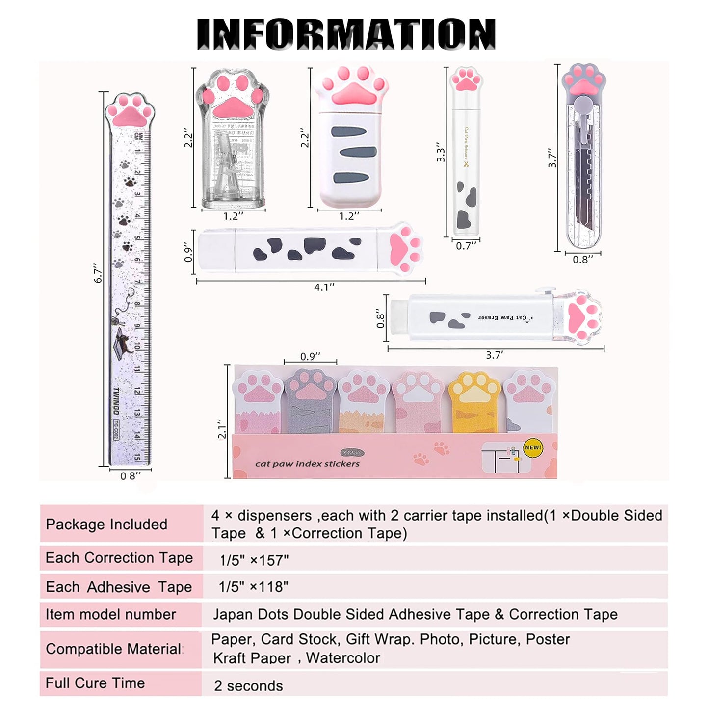 BITOSEE 9Pcs Cute School Supplies, Cute Stationery,Includs Pencil Sharpener,Eraser, Correction Tape,Sticky Notes, Ruler, Scissors,Utility Knife, for Cute Office Supplies