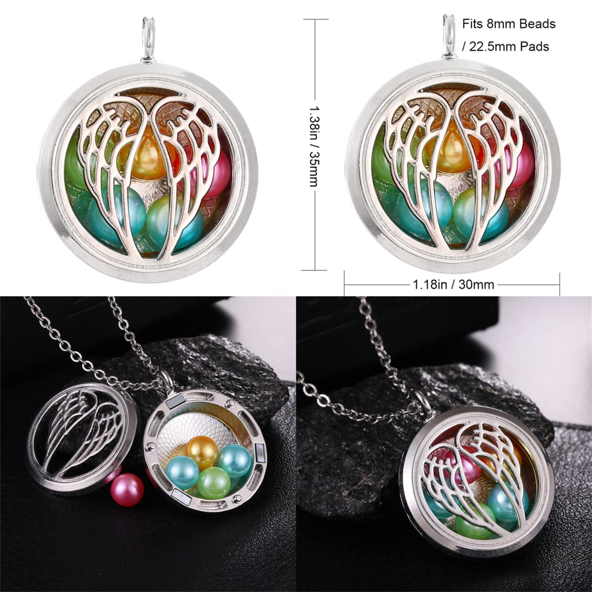 Vie jeune 5pcs Mixed Pearl Cage Floating Pendant Aroma Diffuser Charms Stainless Steel Tone Perfume Essential Oil Diffuser Necklace Pendant Locket Jewelry (Style 3)