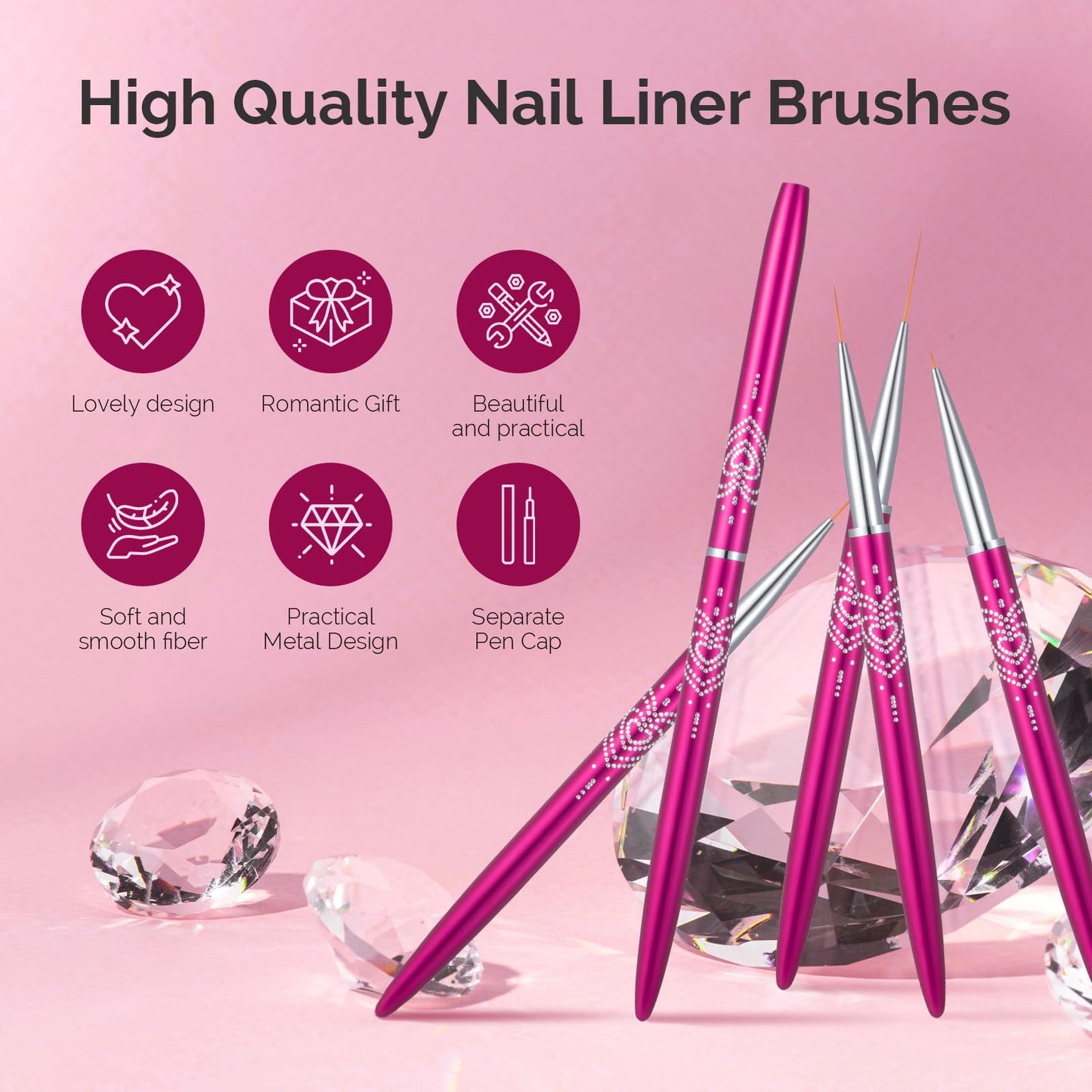 MelodySusie Nail Art Liner Brushes 5Pcs MelodySusie 3Pcs Acrylic Nail Brush Set, Size 8/10/14