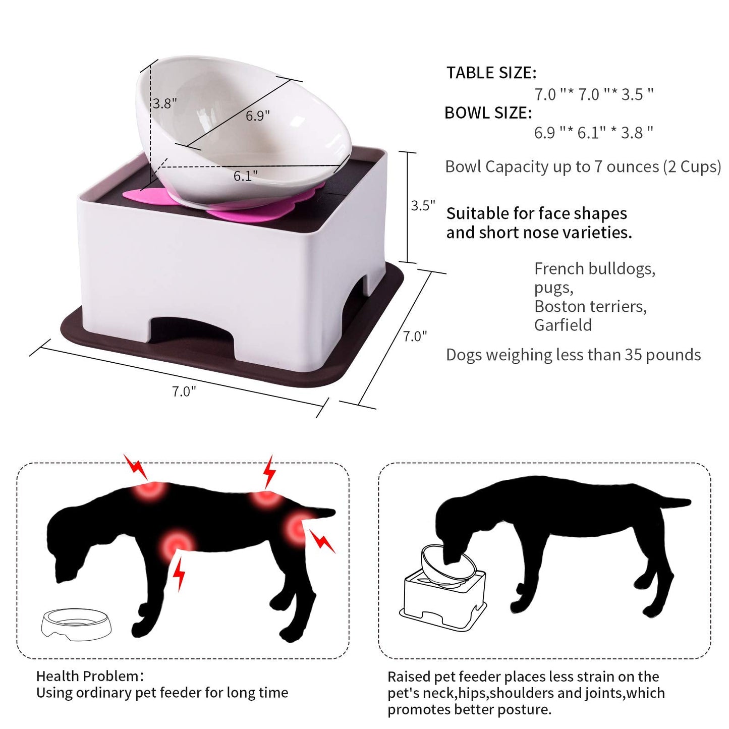 WZ PET Raised Ceramic Dog Feeding Bowl,Adjustable Elevated Dog Bowls Set Anti-Slip,Standing Pet Feeding Dish for Small Medium Dogs and Cats,White