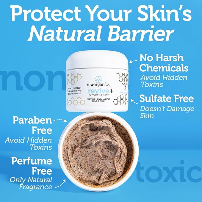 Era Organics Microdermabrasion Facial Scrub & Face Exfoliator - Spa Quality Exfoliating Mask with Manuka Honey Plus Walnut for Blackheads, Buildup, Wrinkles 2oz