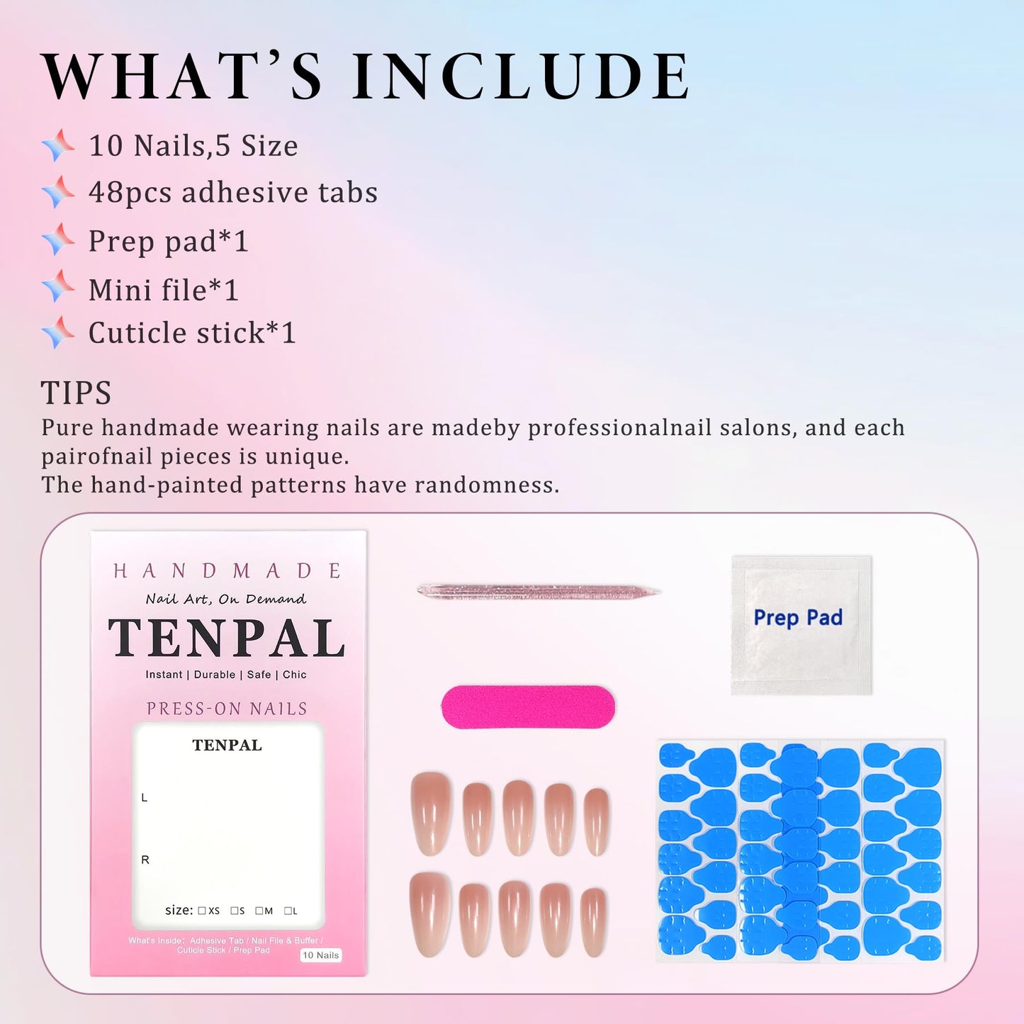 TENPAL Sheer Nude Press on Nails Medium Oval Salon Style for Everyday, Handmade & Reusable, Classic Sheer False Nails with a Clean Finish(XS)