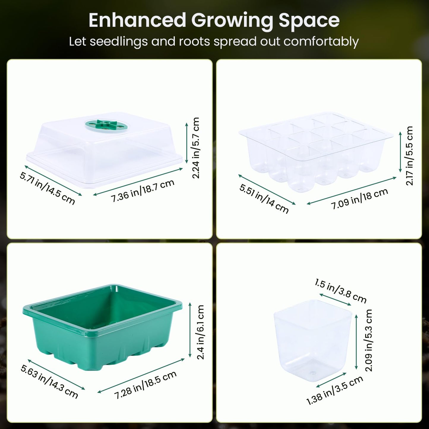 ATEUNJLR 5 Pack Seed Starter Kit with Grow Lights & 3.9" Humidity Domes, 72 Cells Indoor Germination Trays, Full Spectrum Adjustable LED, Reusable Plant Starter System for Year-Round Gardening