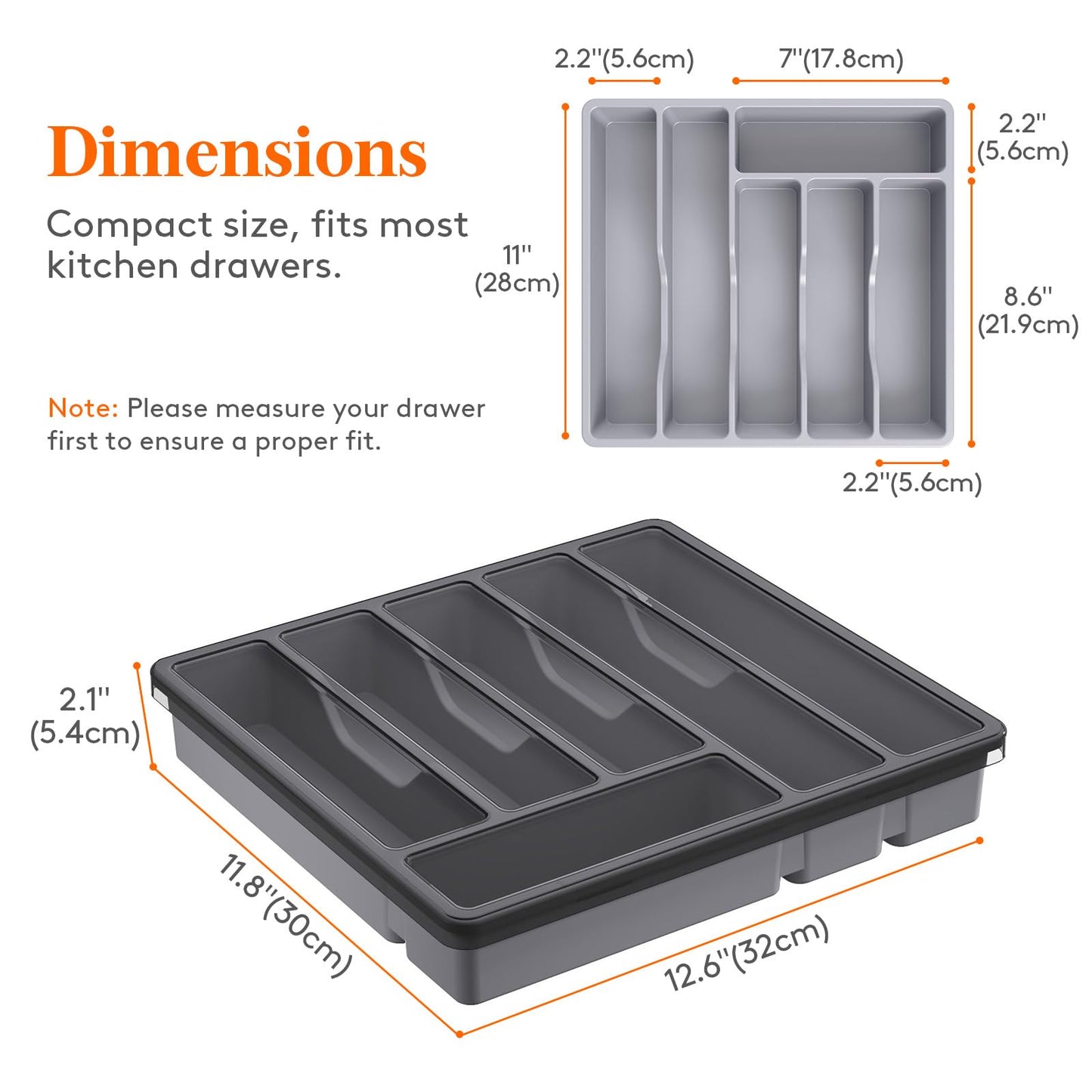 Lifewit Silverware Organizer with Lid, Covered Utensil Tray for Kitchen Drawer and Countertop, Plastic Cutlery and Flatware Storage Box for Spoons Forks Knives Holder Case, 12.6x11.8", Gray