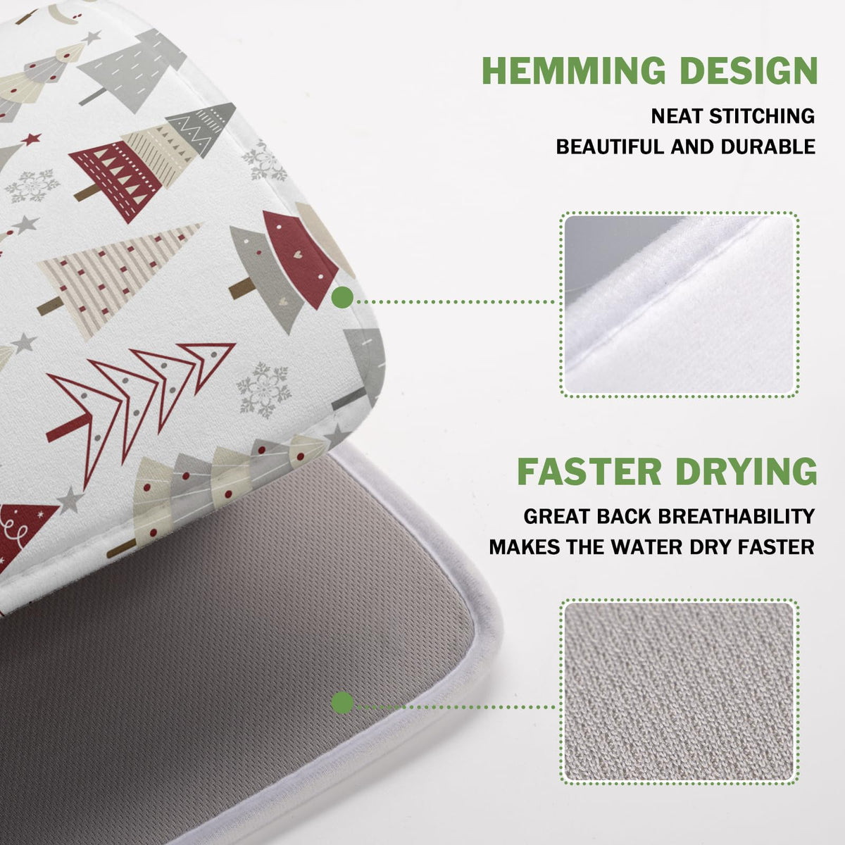 Christmas Tree Dish Drying Mat for Kitchen Counter Christmas Pine Tree Dish Drying Mat 16x18 Inch Geometric Winter Dish Draining Mat Absorbent Reversible Dish Pad Kitchen Accessories Table Protector