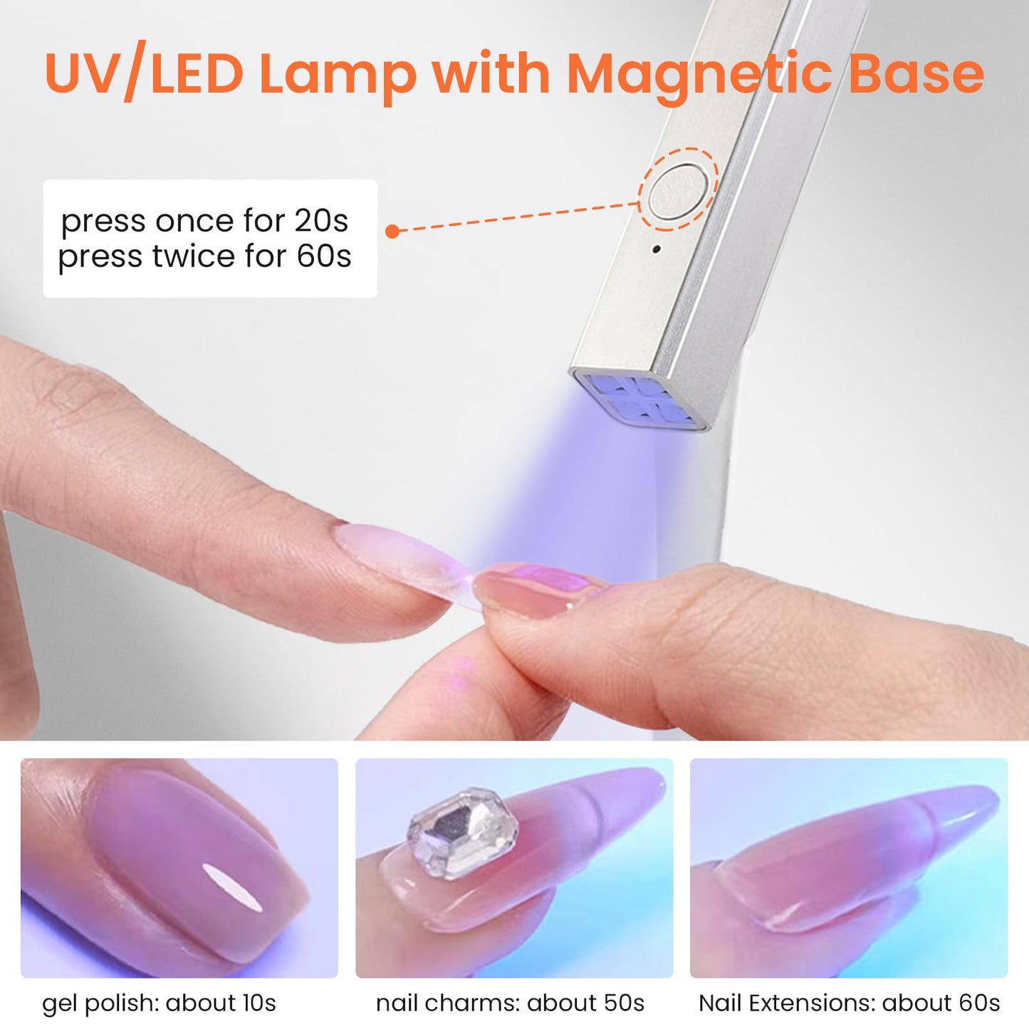 ESUOHYM Mini Handheld Uv Light for Gel Nails with Magnetic Stand for One Finger Nail Dryer with LCD Display Portable Rechargeable Cordless Nail Lamp
