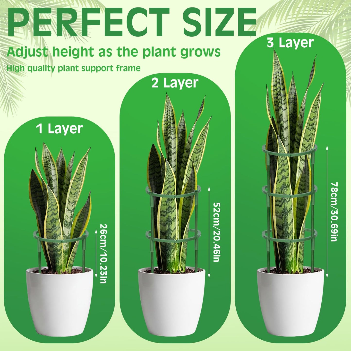 Ferrochef 48 Pcs Plant Support Stakes Half Round Plant Stake for Indoor Plants Stackable 3 Tier Garden Flower Support with Vine Clip and Gourd Shaped Clip for Tomato Monstera Peony Climbing Vegetable