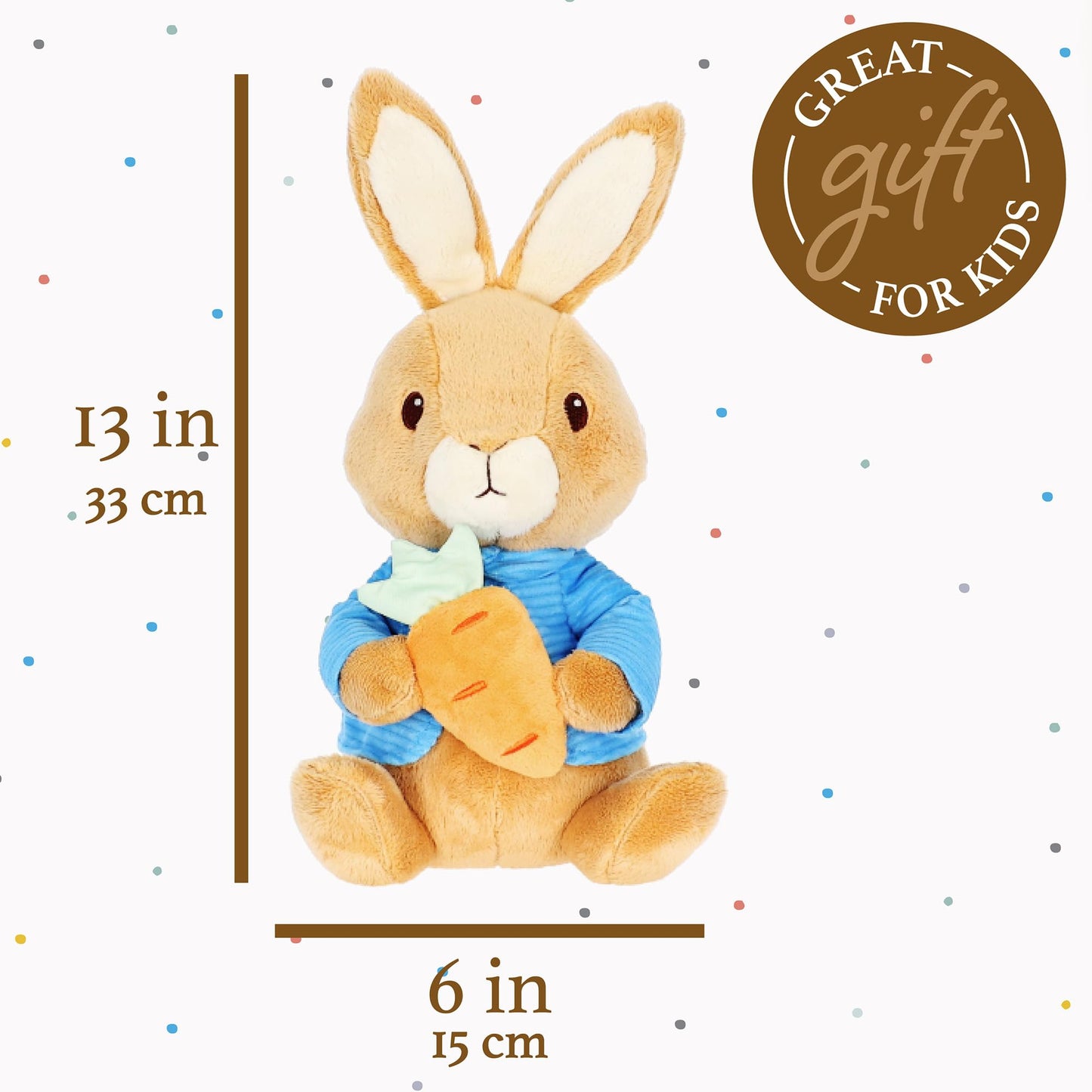 Beatrix Potter Peter Rabbit Plush with Carrot, 13 Inch Soft Stuffed Animal, Classic Peter Rabbit Toy for Babies, Toddlers, and Collectors