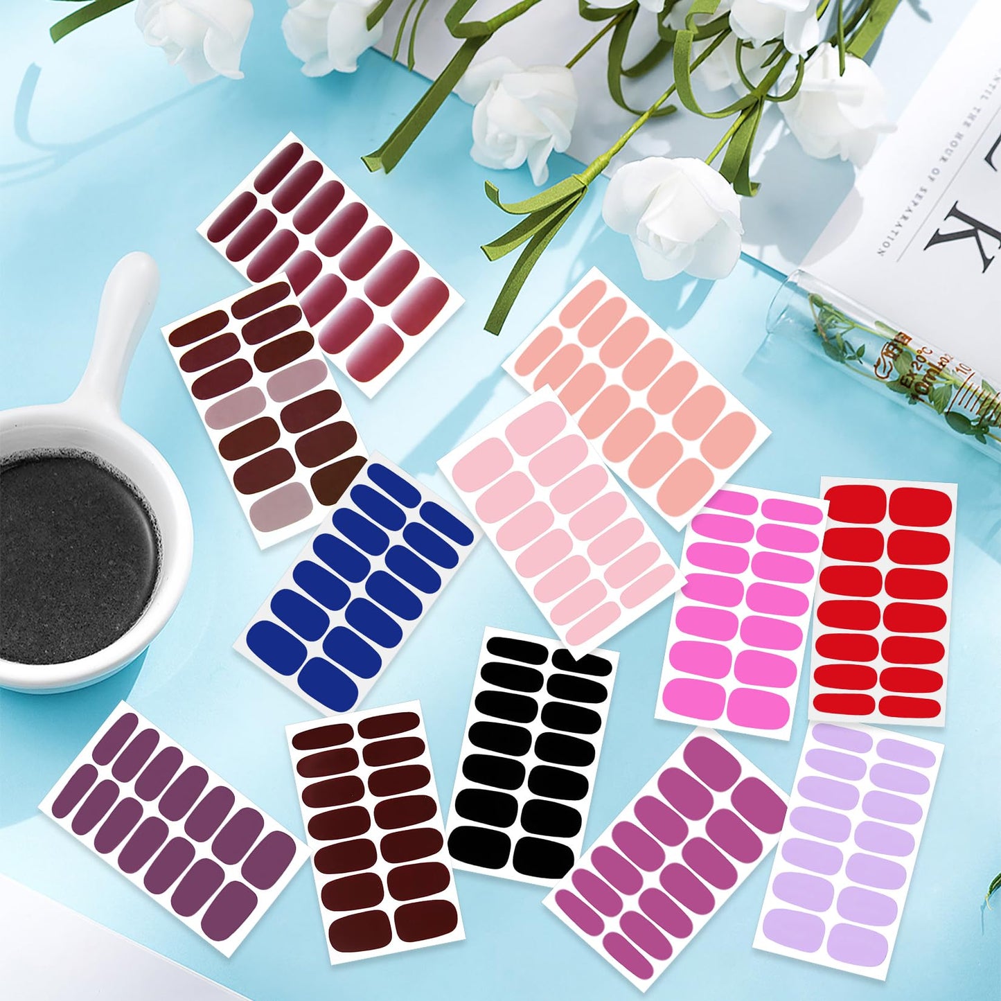 YECIRALA 20 Sheets 280 Pieces Solid Nail Wraps for Women Girls Sick On Nails Polish Stickers Self Adhesive Nail Polish Strips Full Cover Nail Decals Gel Nail Strips Nails Design Stickers for Nails