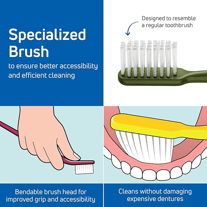 TePe Denture Care Denture Brush, Adult Denture-Cleaner Toothbrush for Full or Partial Dentures