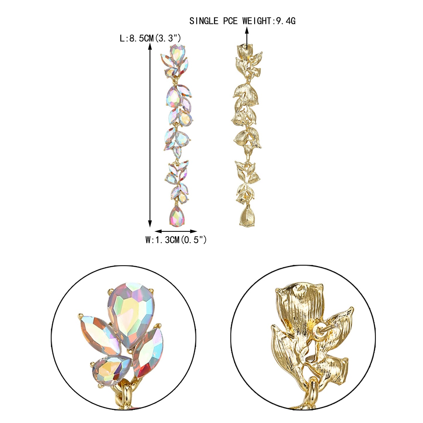 EVER FAITH Wedding Rhinestone Crystal Chandelier Earring for Women Brides, Art Deco Marquise Teardrop Bridal Long Dangle Drop Earrings for Prom Iridescent AB Gold-Plated-Base
