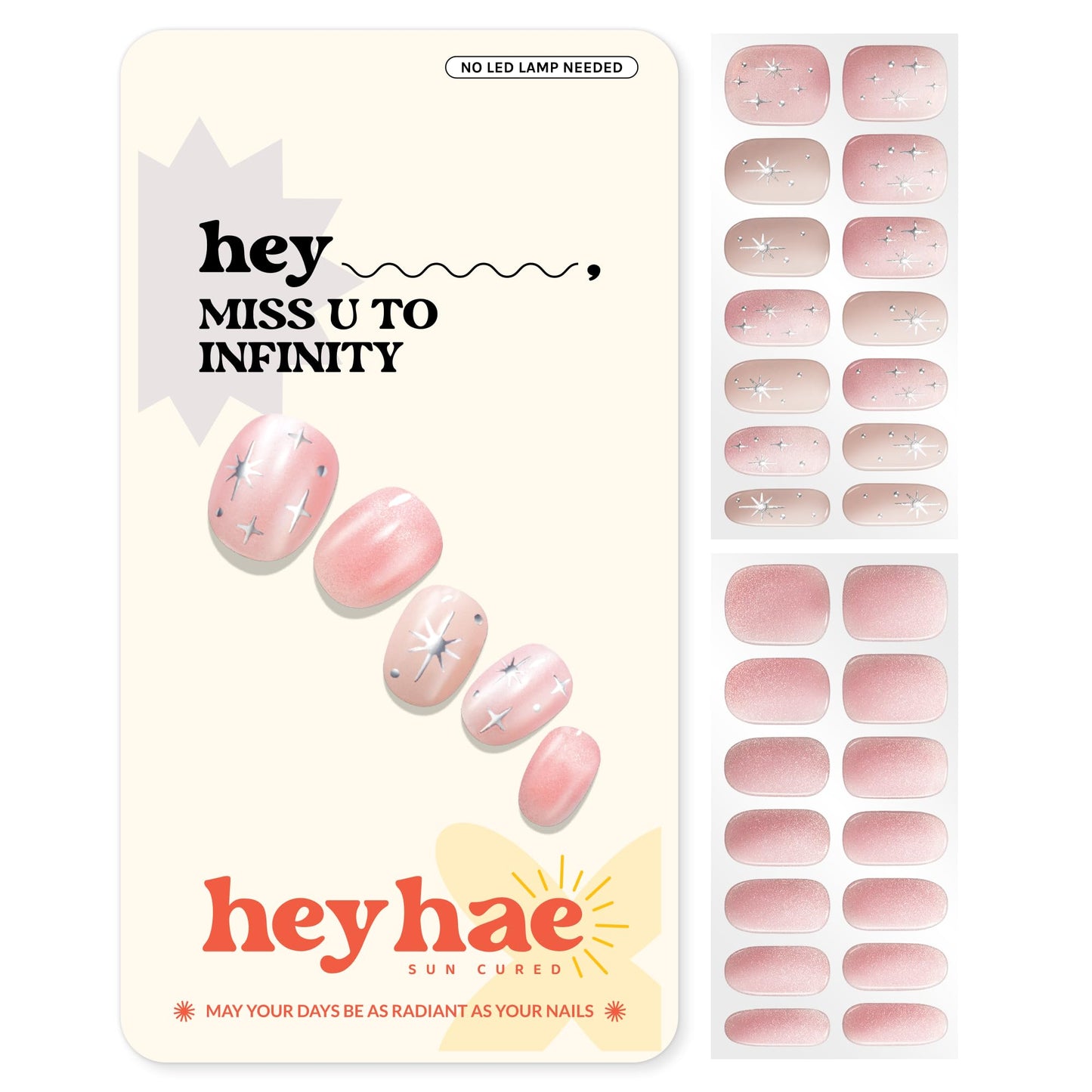 Heyhae Semi Cured Gel Nail Strips | No LED Lamp Needed | Glitter, Pink, Spring | Easy Apply & Remove, Salon Quality |Includes 28 Strips, 1 Prep Pads, Nail File & Wooden stick - Hey, Miss u to Infinity