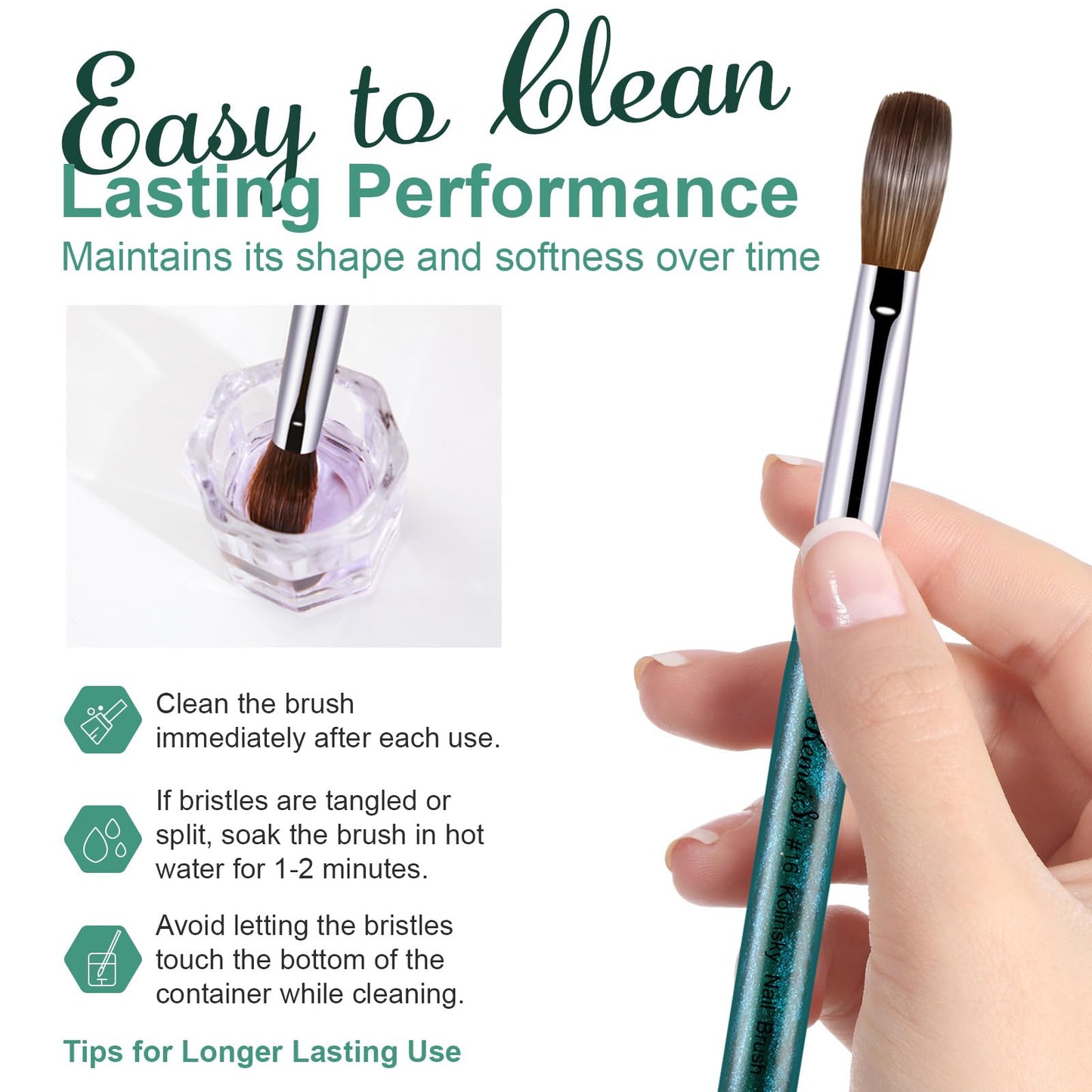 KEMEISI Acrylic Nail Brush Size #16, 100% Pure Kolinsky Nail Art Brushes for Acrylic Application, Sturdy Starry Handle Oval Shaped Nail Design Tools for Professional Manicure DIY, Green