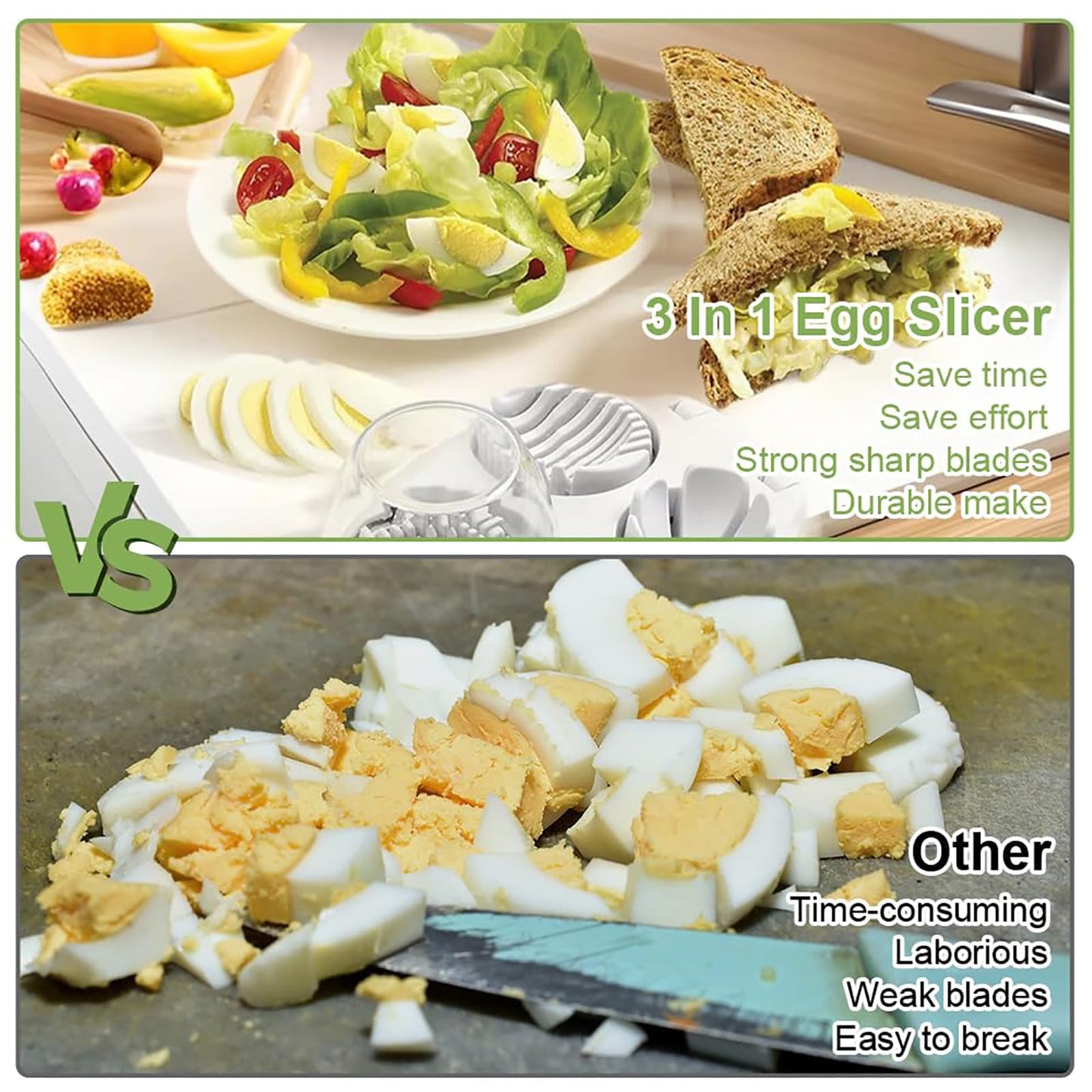 3 in 1 Egg Slicer for Hard Boiled Eggs with Cleaning Brush, Multipurpose 3-Way Cutter with 3 Slice Modes, Heavy Duty, Hard Boiled Egg Cutter & Fruit Slicer, Dishwasher Safe (White)