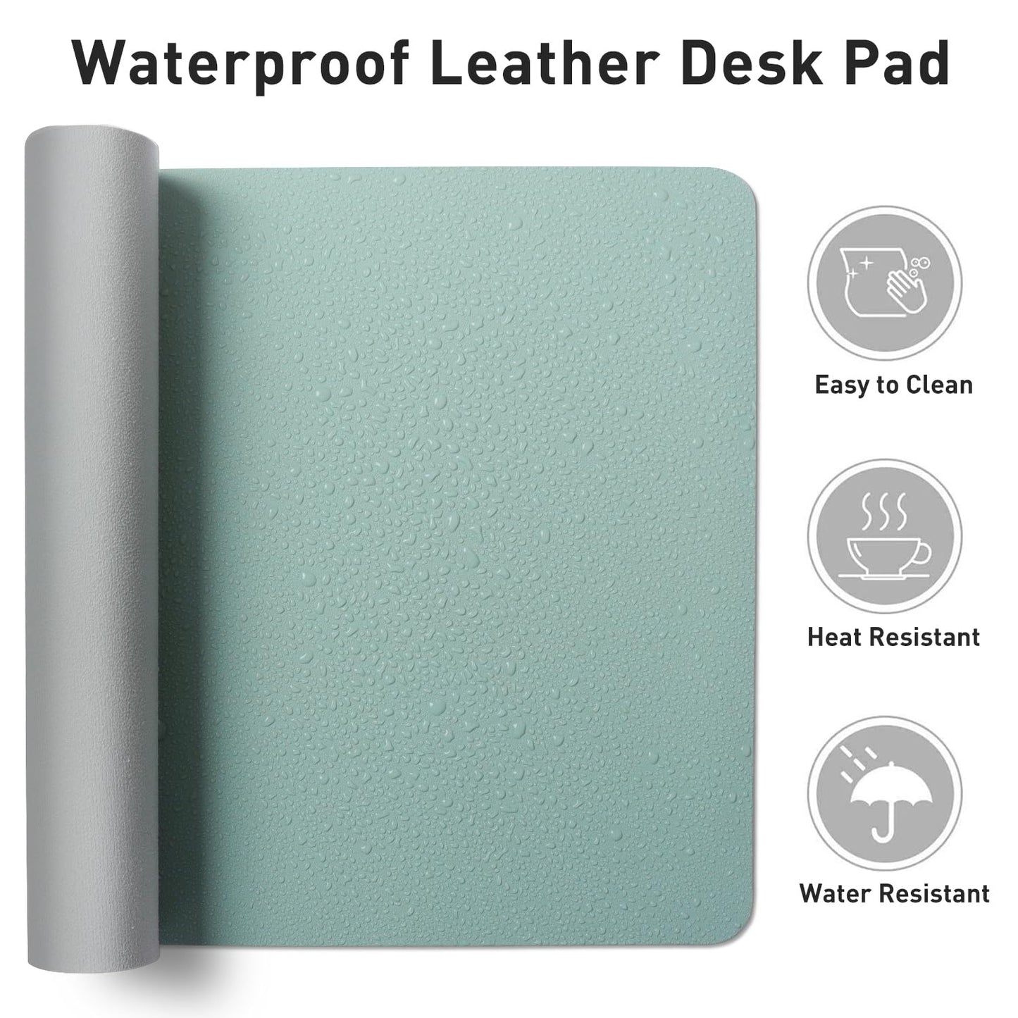 Aothia Leather Desk Pad Protector, Mouse Pad, Office Desk Mat, Non-Slip PU Leather Desk Blotter, Laptop Desk Pad, Waterproof Desk Writing Pad for Office and Home (Light Blue,31.5" x 15.7")