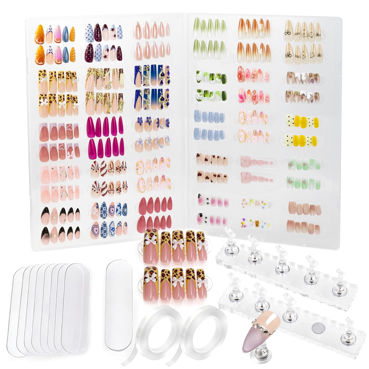 ESUOHYM Nails Storage Box with Stand for Fake Nail,Large Empty Nail Box Case Use for Press On Display & Storage,Nail holder for Painting Practice,Acrylic Nail Display Stand for Design Home