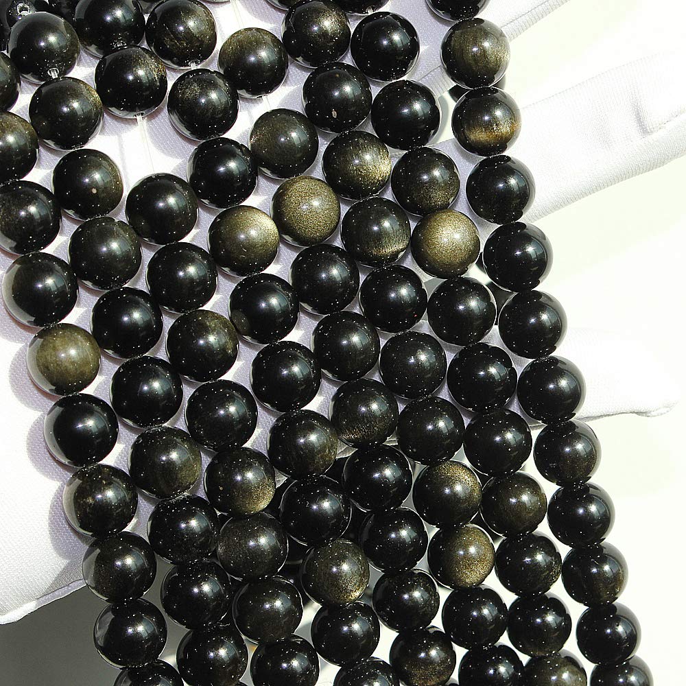 MJDCB Rare Collection Natural Stone Beads Gold Obsidian Round Loose Beads for Jewelry Making DIY Bracelet Necklace (6mm)