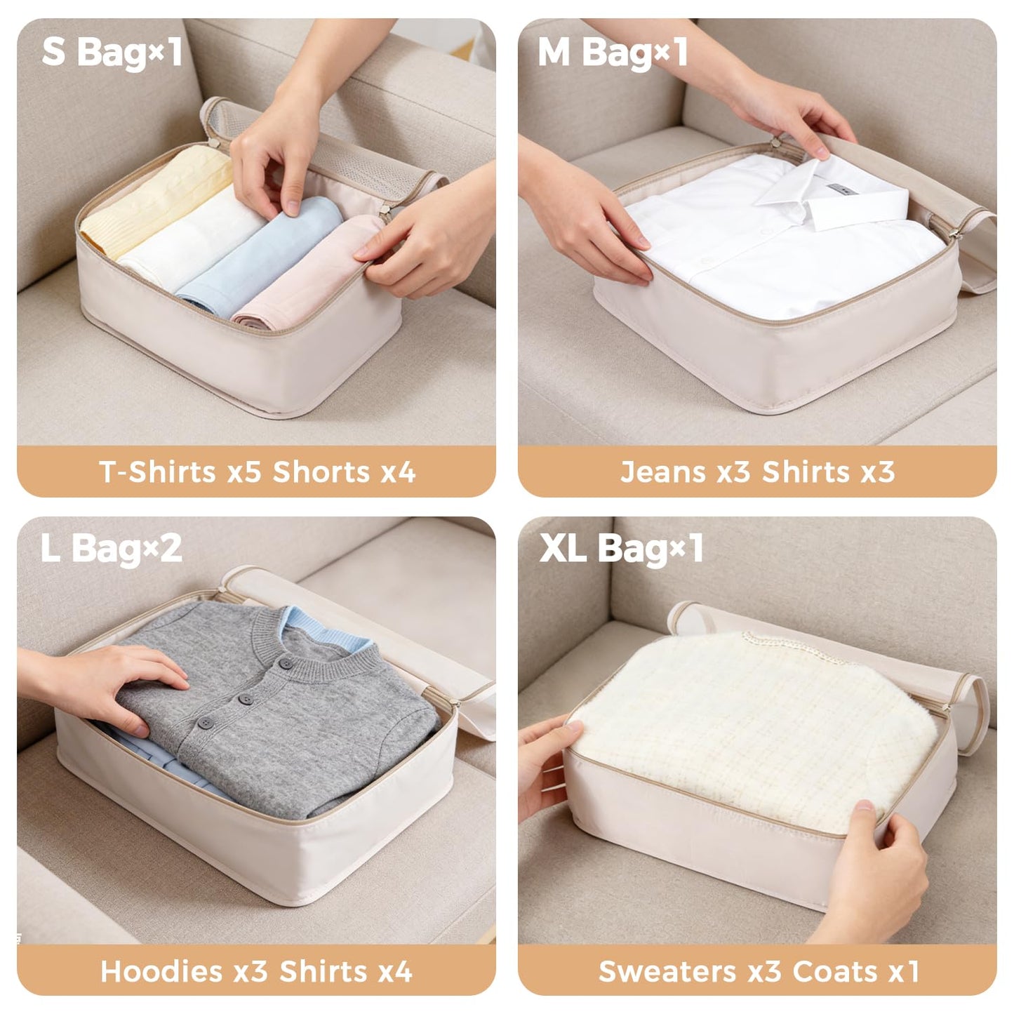 BAGAIL 9 Set Packing Cubes with Packing List Luggage Packing Organizers for Travel Accessories (Cream)