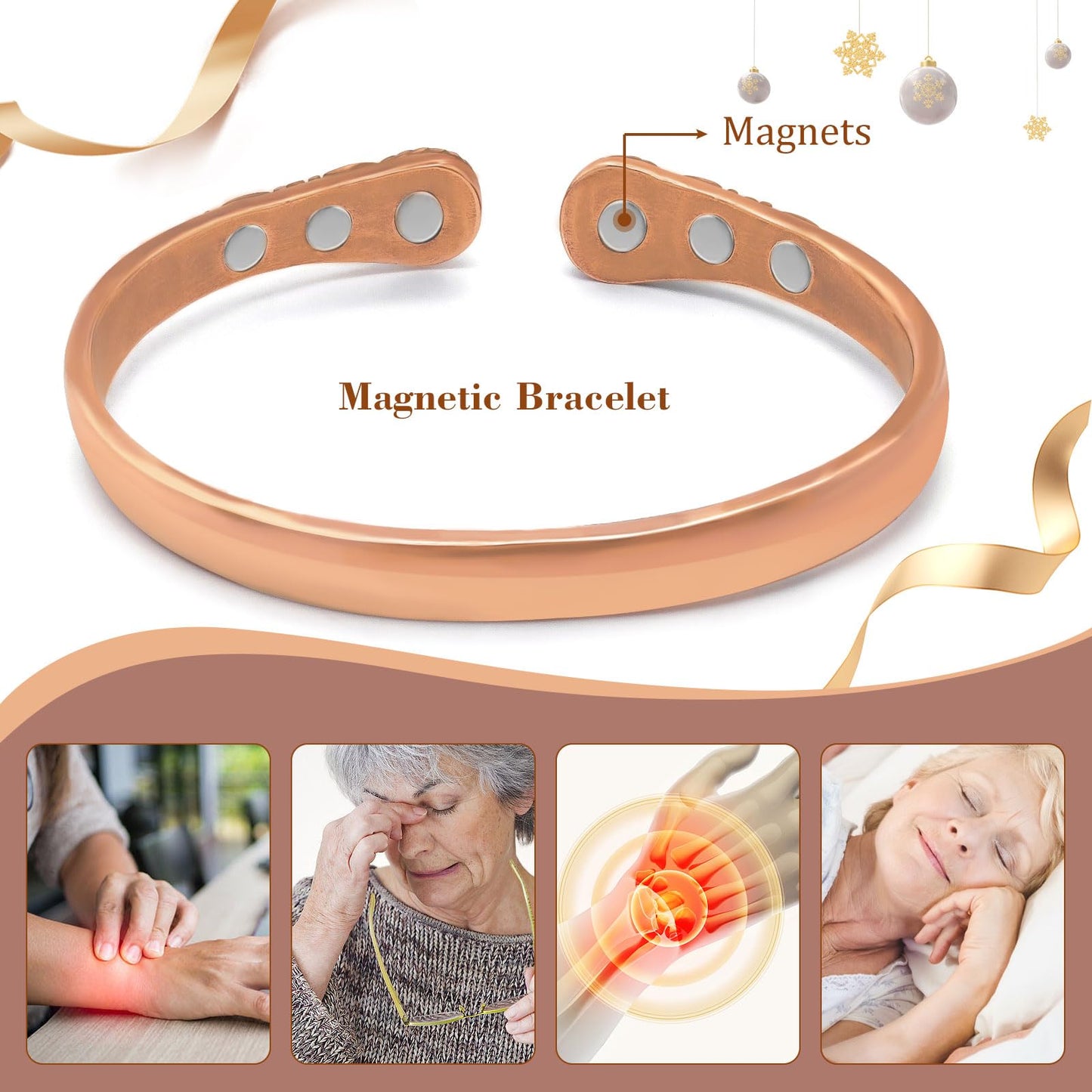 JEROOT Copper Bracelet for Women 99.99% Pure Solid Copper Magnetic Bracelet with Turquoise, Adjustable Cuff Elegant Jewelry Gift for Mom Wife