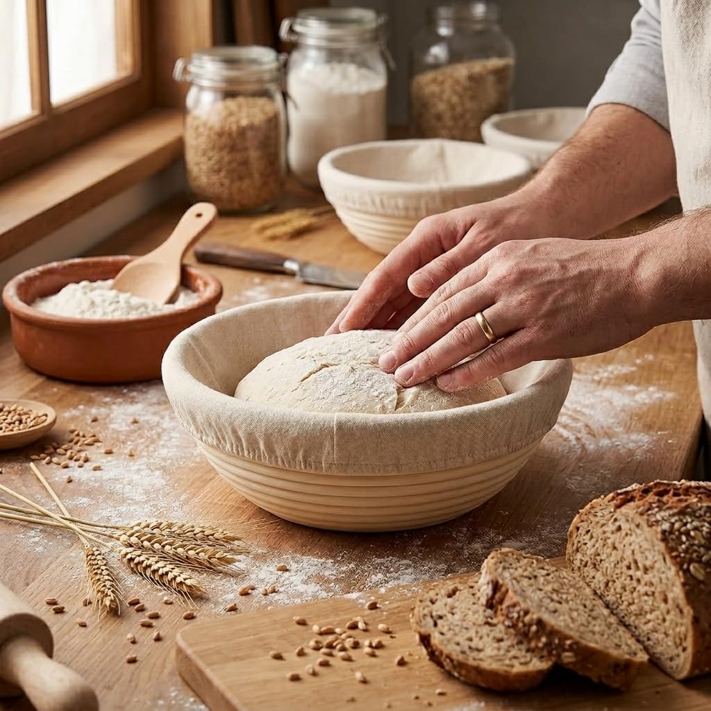 Saint Germain Bakery Premium Round Bread Banneton Basket with Liner (Set of 2 9" Round Baskets)
