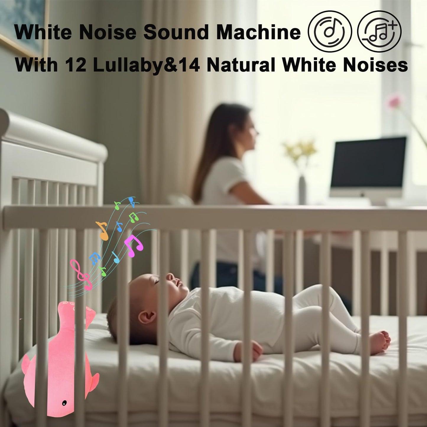 Baby Vibrating Sleep Soother, Portable White Noise Machine for Baby Adult, 3 Adjustable Vibration Modes, 26 Soothing Sounds, Timer Setting, Powerful Battery, for Home & Travel, Cribs & Strollers