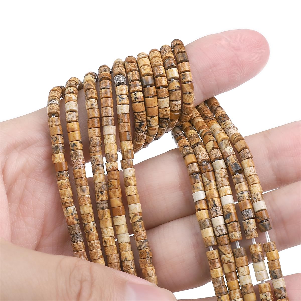 BEADIA Natural Brown Picture Jasper Spacer Beads Caps Flat Round Loose Beads for Beading Jewelry Making 3mmx2mm 38cm