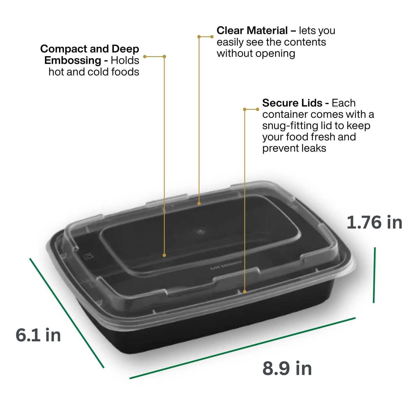 ProTakeOut Meal Prep Containers [30 Pack] Rectangular Food Storage Containers with Lids, Bento Box, BPA Free, Stackable, Microwave/Dishwasher/Freezer Safe To Go Food Containers for Meal Prep (28 oz)
