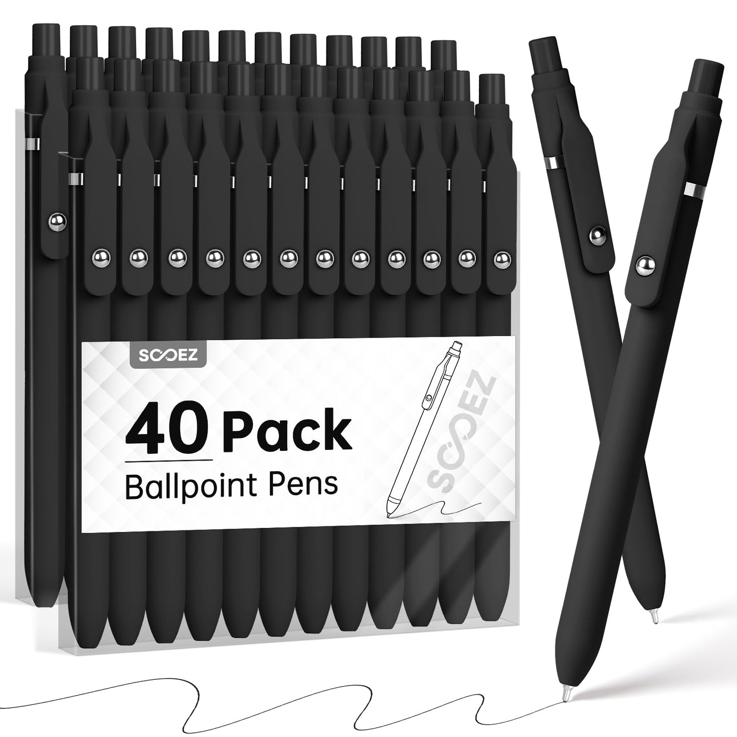 Sooez 40 Pack Bulk Pens Ballpoint, Black Ink Pens for Smooth Writing, Quick Dry Ball Point Pens Black, Medium Point 1.0mm Fidget Pens for Journaling, Office Supplies for Nurse Server, Note Taking