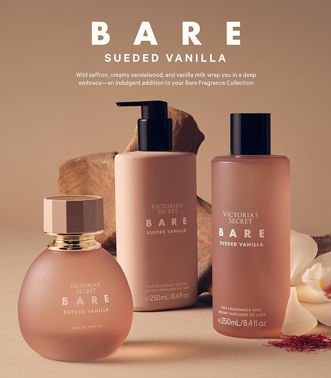 Victoria's Secret Bare Sueded Vanilla Fragrance Mist, Notes of Wild Saffron, Creamy Sandalwood, Vanilla Milk, Body Spray for Women (8.4 oz)
