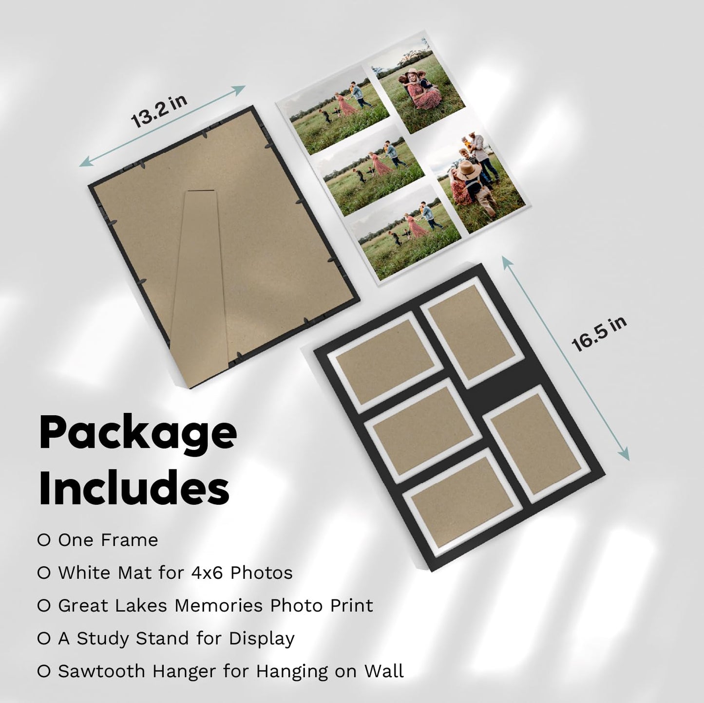 Great Lakes Memories GLM 4x6 or 5x7 Collage Picture Frames for Wall, Holds 5 Photos with Glass & Mat, 5x7 Picture Frame, Picture Frames Collage Wall Decor (Modern Black)