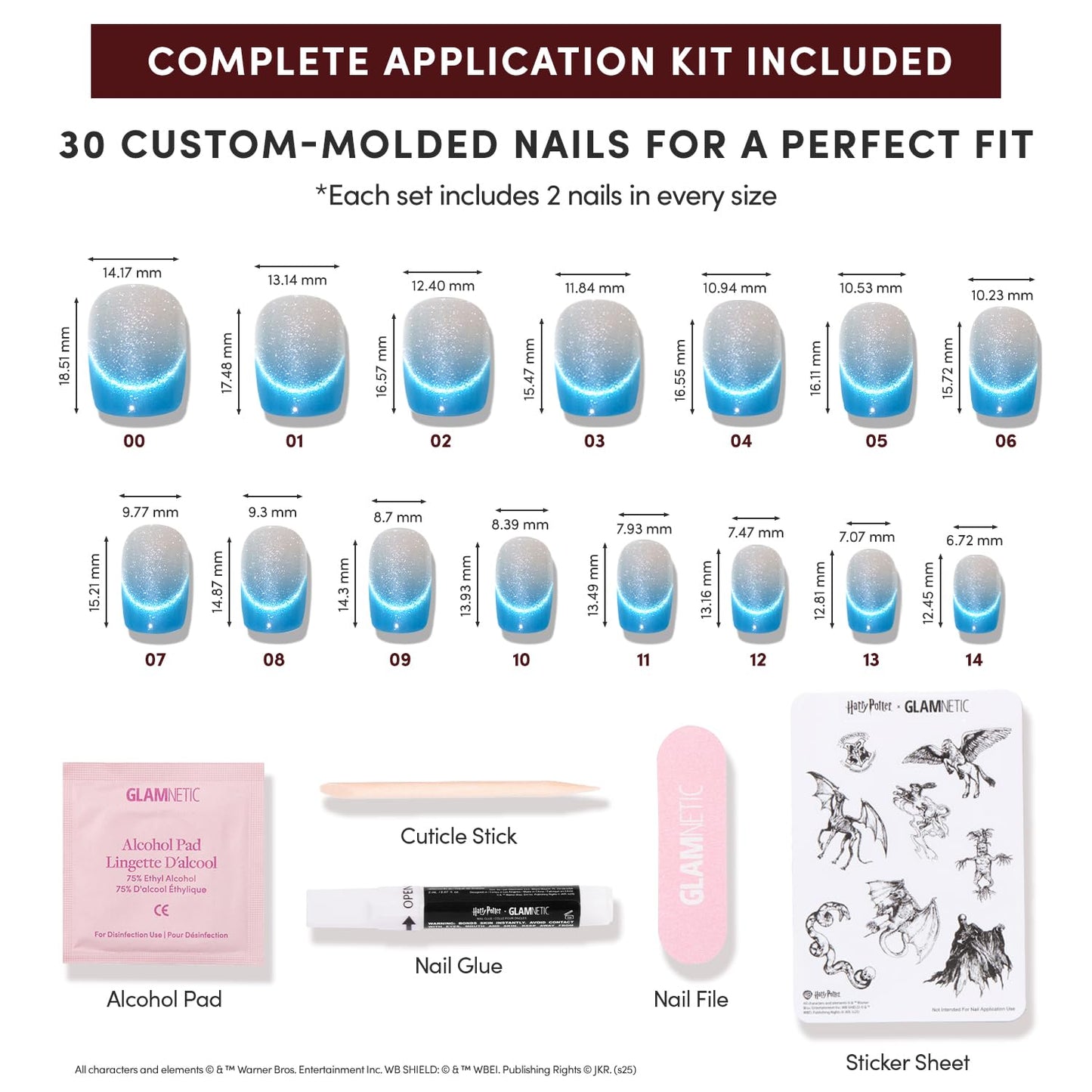 Harry Potter™ x Glamnetic Press-On Nails Bundle - Lumos, Fall Mauve & Hailey | Short Squoval Fake Nails with Velvet Blue Magnetic Gradient Tips, Officially Licensed | Muted Blush Mauve Short Oval Fals