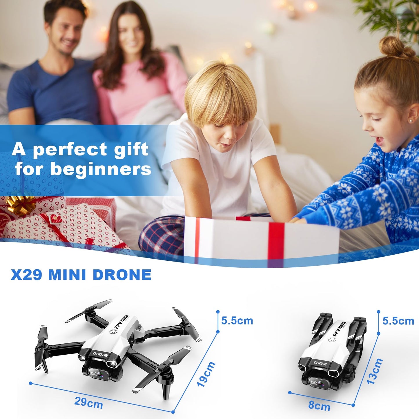 1080P Mini Drone with Camera, Drone for Beginners with Light, WiFi Transmission, One Key Start, Gestures Selfie, Waypoint Fly, 3D Flip, Headless Mode and App Control