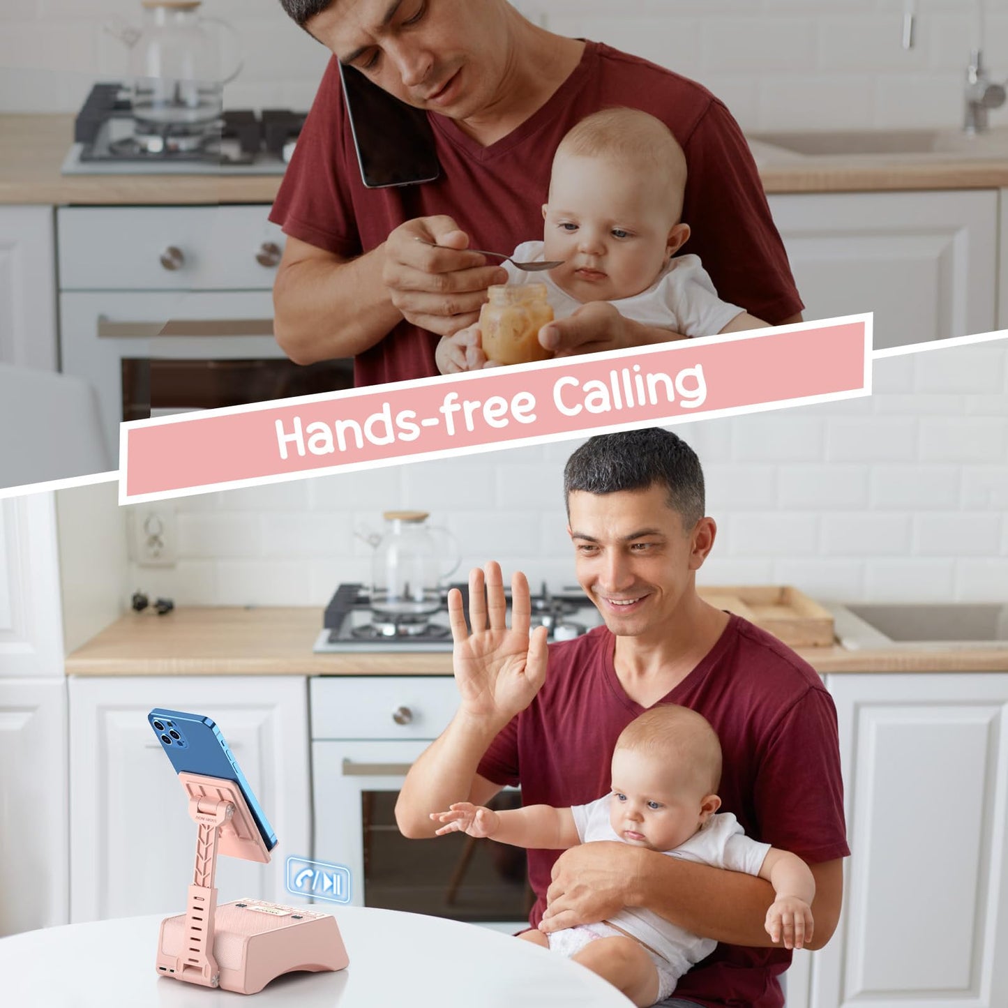 TechGlow Foldable Cellphone Stand with Wireless Bluetooth Speaker Birthday Gifts for Men Women Mother Father Cool Tech Gadgets- Pink