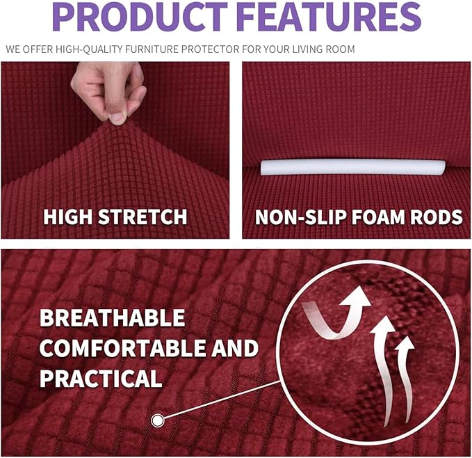 ZNSAYOTX Super Stretch Chair Slipcover Universal Sofa Chair Covers for Living Room Dogs Pet Furniture Protector Spandex Armchair Slipcovers with Anti Slip Foam Sticks (Wine Red, Chair)