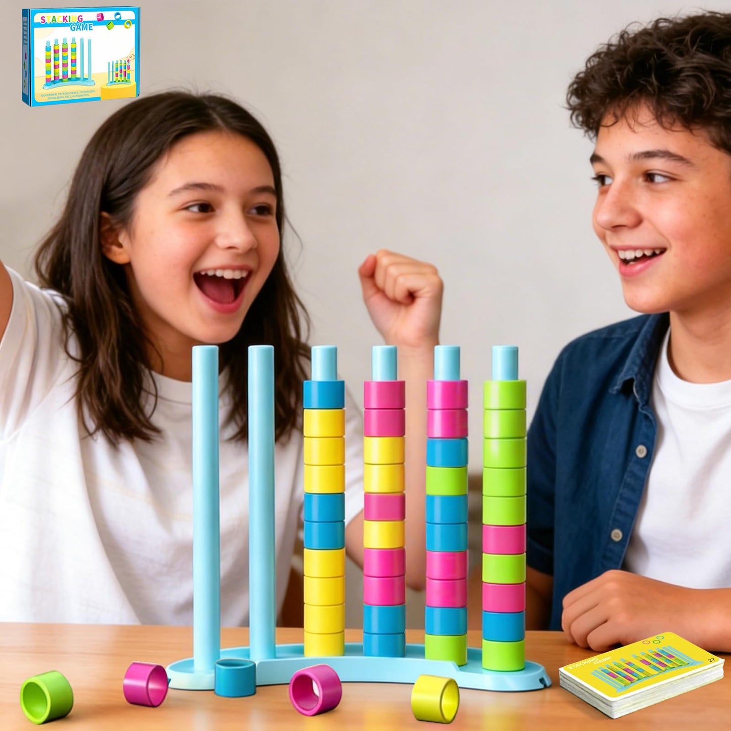 BBnote Color Matching Challenge Game, Fast Pattern Match Ring Stacking Puzzle Stack Games, 1-2 Players, Family Board Game for Kids & Adults, Birthday Easter Christmas Party Gifts for Boy & Girl