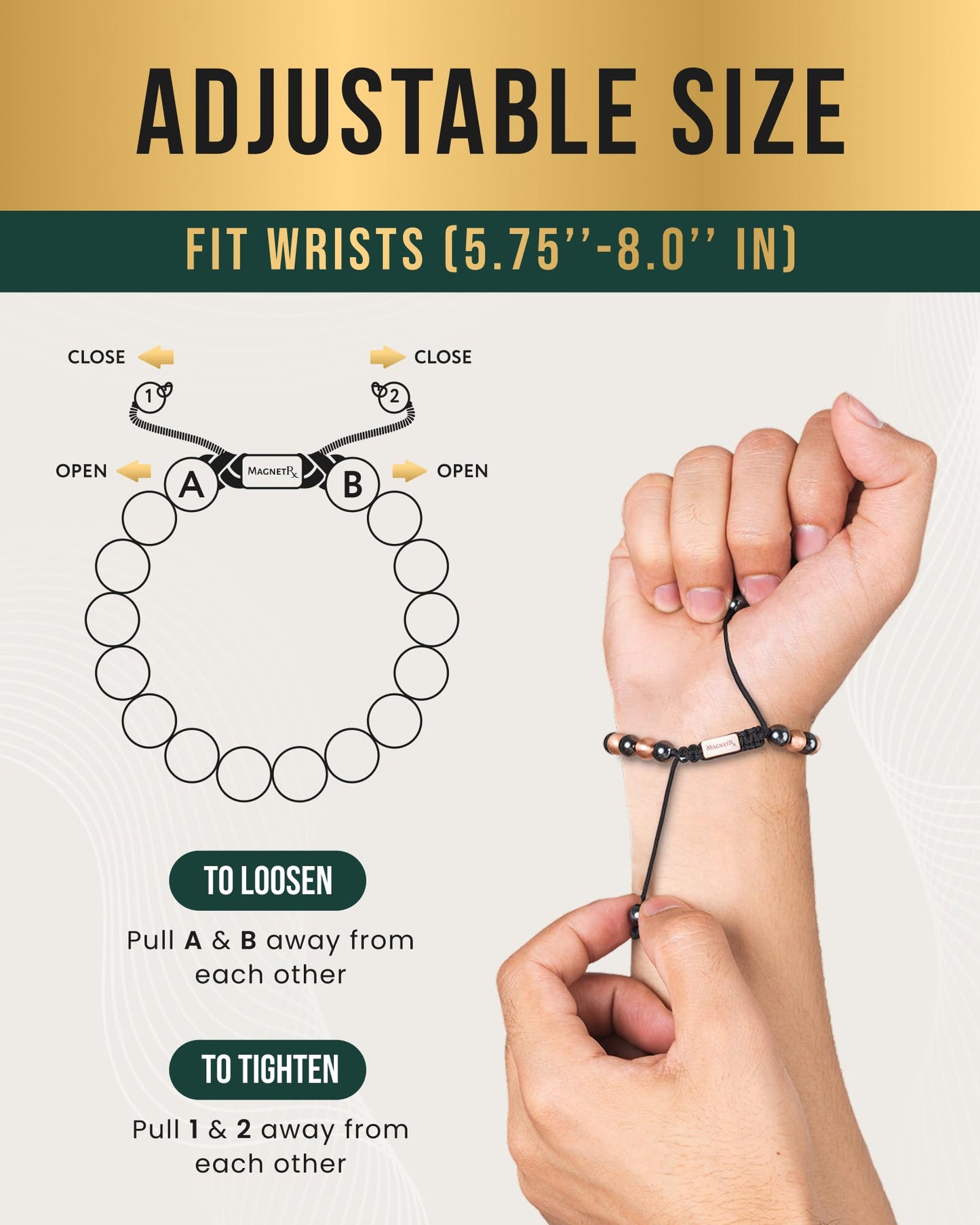 MagnetRX® Magnetic Bracelets for Men & Women – MAX Strength Magnetic Hematite & Copper Bracelet with 8mm Solid Copper Beads (Single Copper)