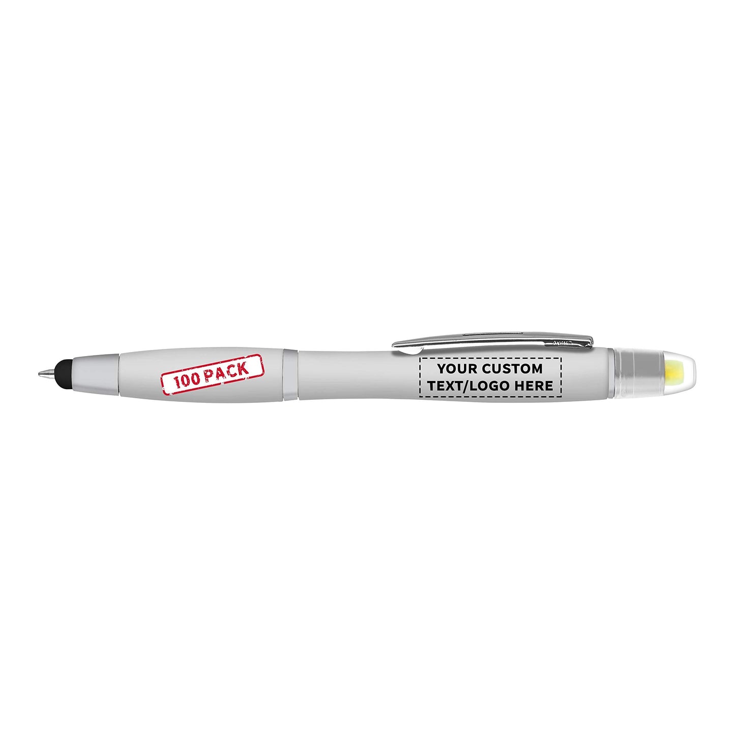 DISCOUNT PROMOS Personalized Smooth Writing Maitland Gel Highlighter Stylus Pens - 100 pack - Highlighters - Customizable Text, Logo - Silver
