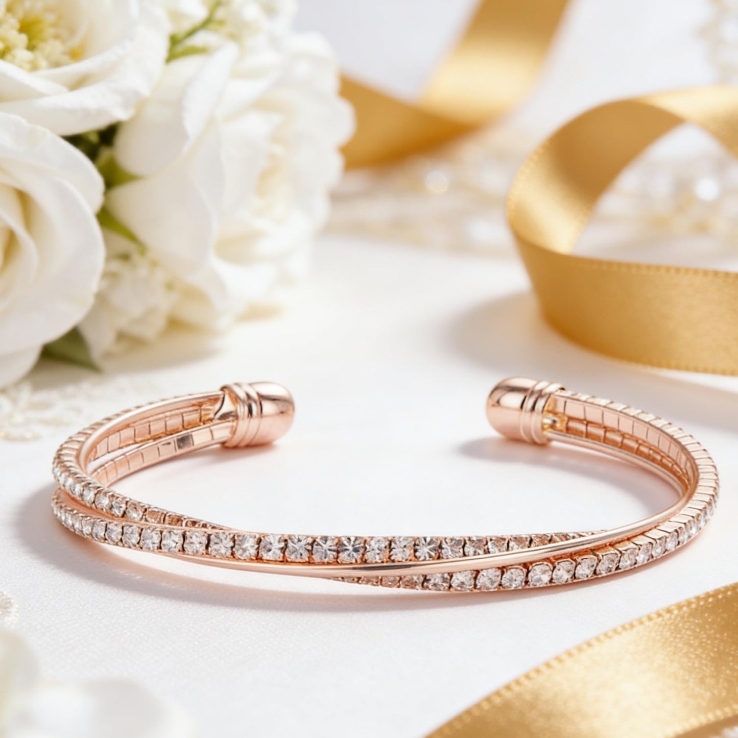 Silver Cuff bangle Bracelets For Women Rhinestone Clear Crystal Dainty Bracelet Bangle (silver)