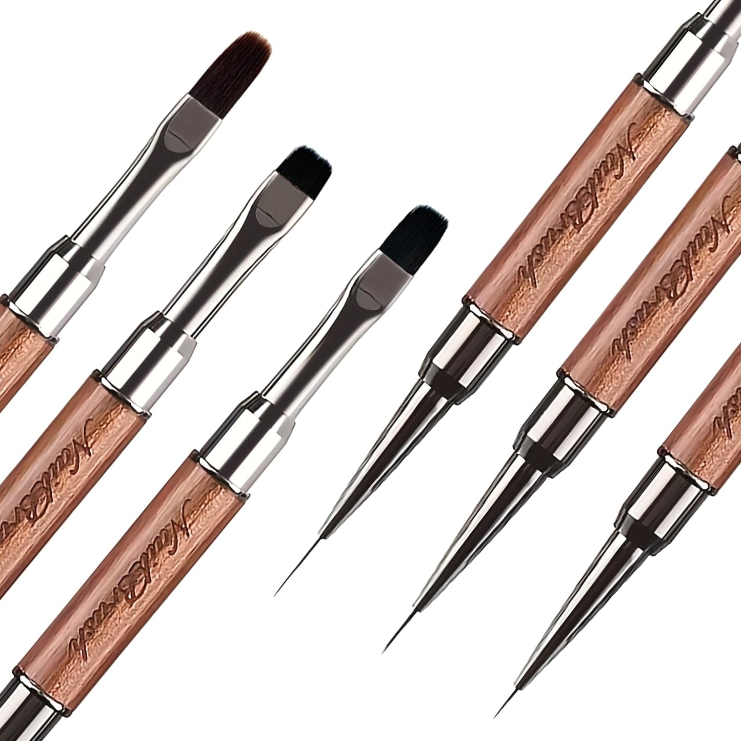 DAIXIANGER 3PCS Dual-End French Tip Brush Set, Nail Art Clean Up Brushes, Gel Nail Brushes with Liner Brushes for Nails & Builder Gel Brush, Cuticle Cleaning, Acrylic & Polygel Nail Design