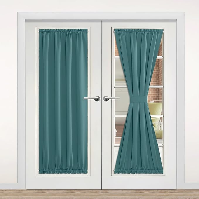 NICETOWN French Door Curtains for Kitchen Window, Thermal Insulated Privacy Protection Blackout Curtains for French Door Window Shade with Tieback, 1 PC, 42" x 80", Sea Teal
