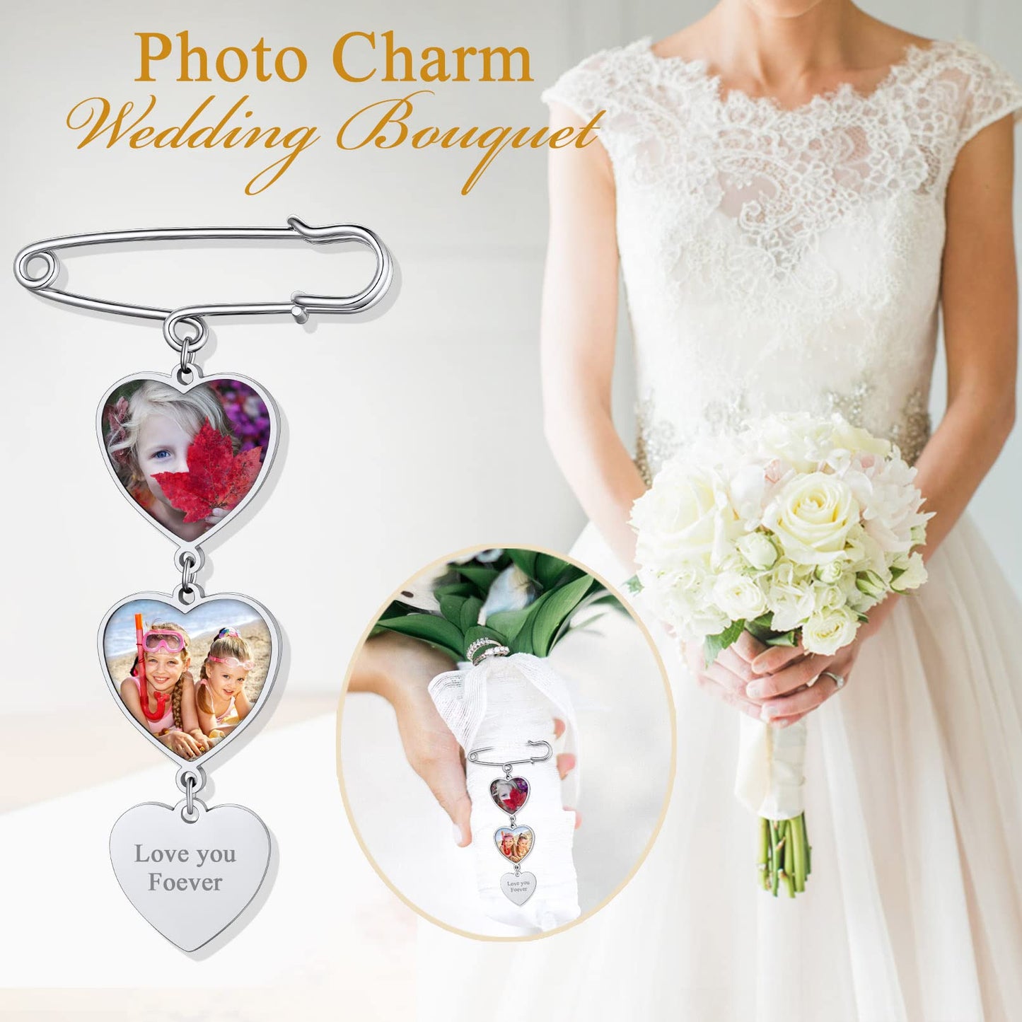 Custom4U Wedding Bouquet Photo Charm Memorial Pin Brooch for Groom