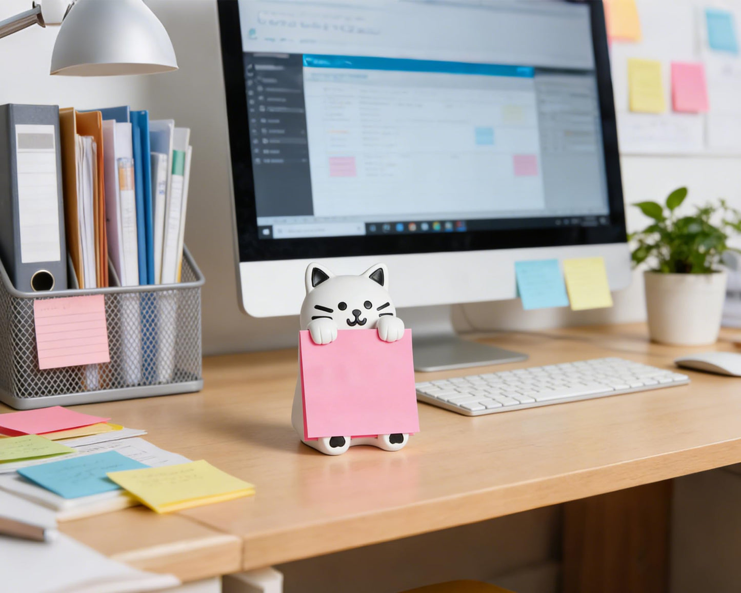 Cat Pop-up Sticky Note Dispenser, Includes 1 Pad of 3x3 in Super Sticky Notes, 100 Sheets, Resin Desk Holder for Office & Home