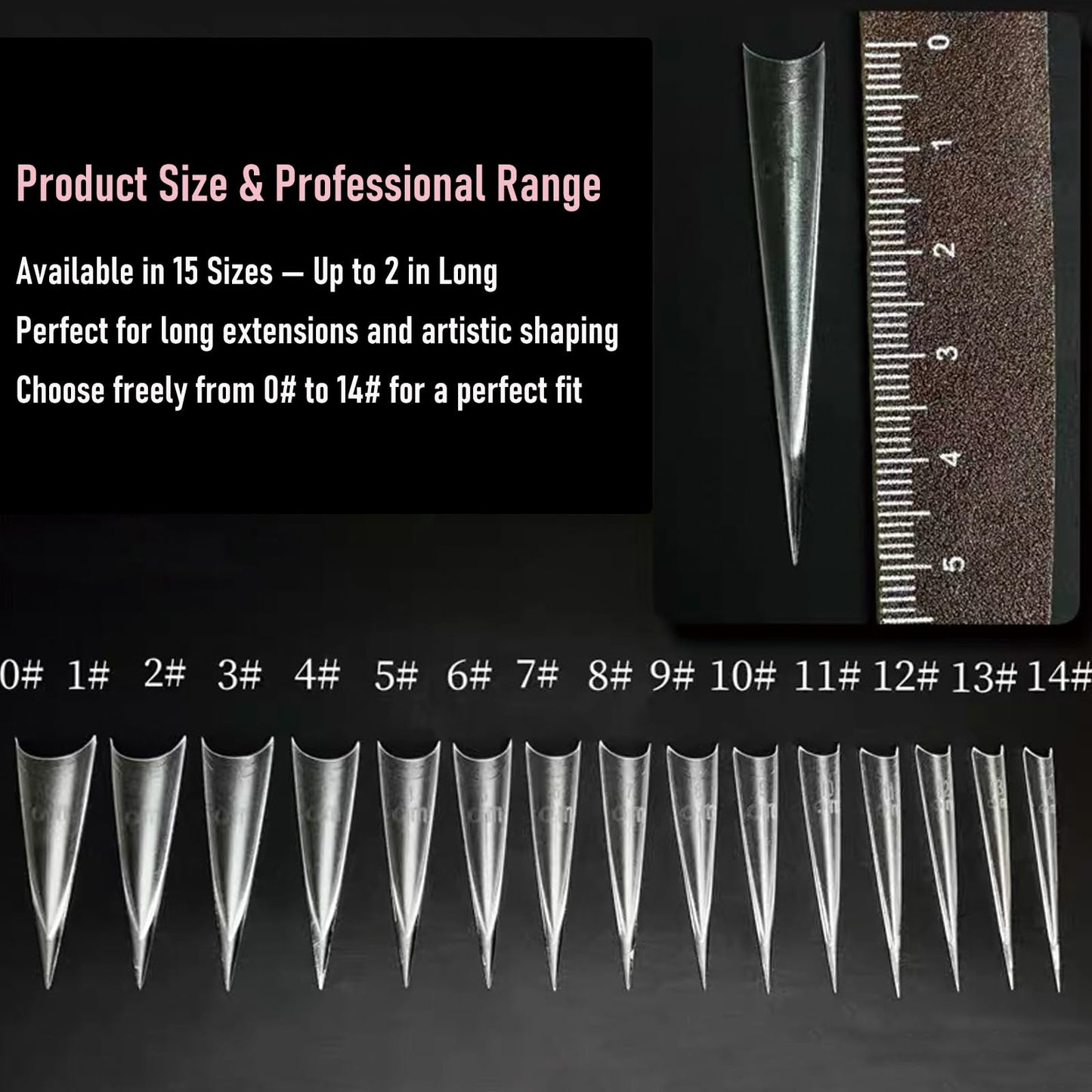 Wellquinn Stiletto Nail Tips Sharp Solid Core Stiletto Half Cover Press on Nails, XXL Clear Fake Acrylic Nails False Nail Tips for Nail Art Design Salon Artistic and Home DIY 15 Sizes