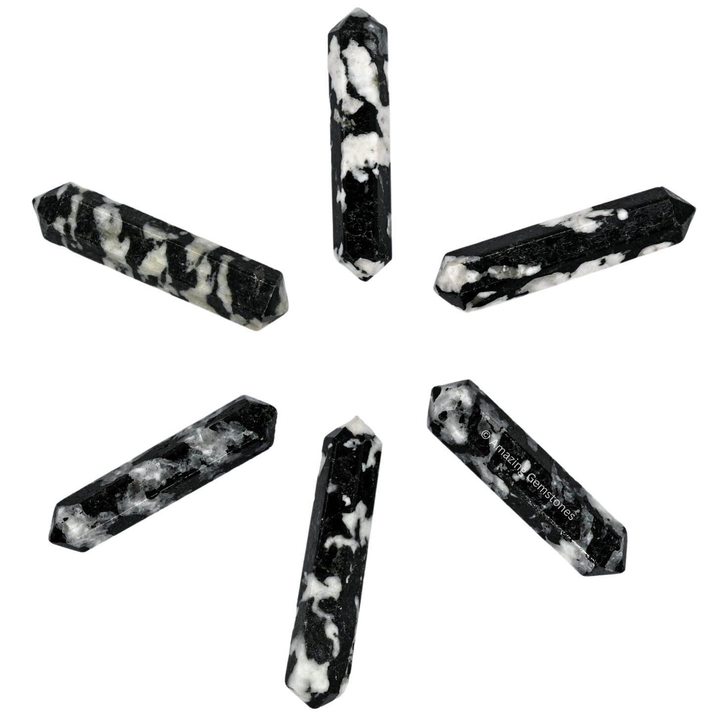 Amazing Gemstone Black and White Tourmaline Crystal Points Bulk Healing Crystals & Stones - Pack of 3 Double Terminated Healing Wand Point Bulk Crystals for Crafts, Crystal Grid, DIY for Beginners