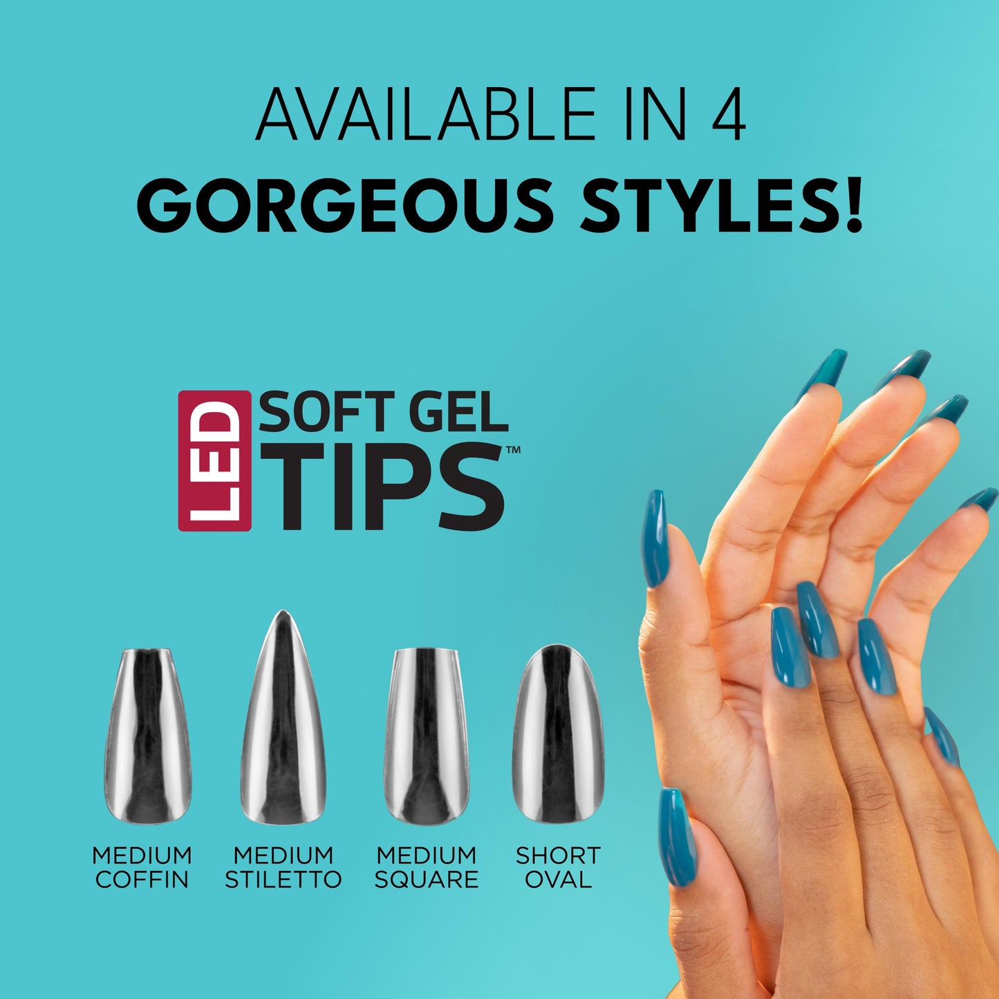 RC Red Carpet Manicure Soft Gel Tips - Full Coverage, Flexible, Break-Resistant, 21-Day Wear, UV/LED Cured Gel Adhesion for Natural Look (Medium Coffin, 110 Count)