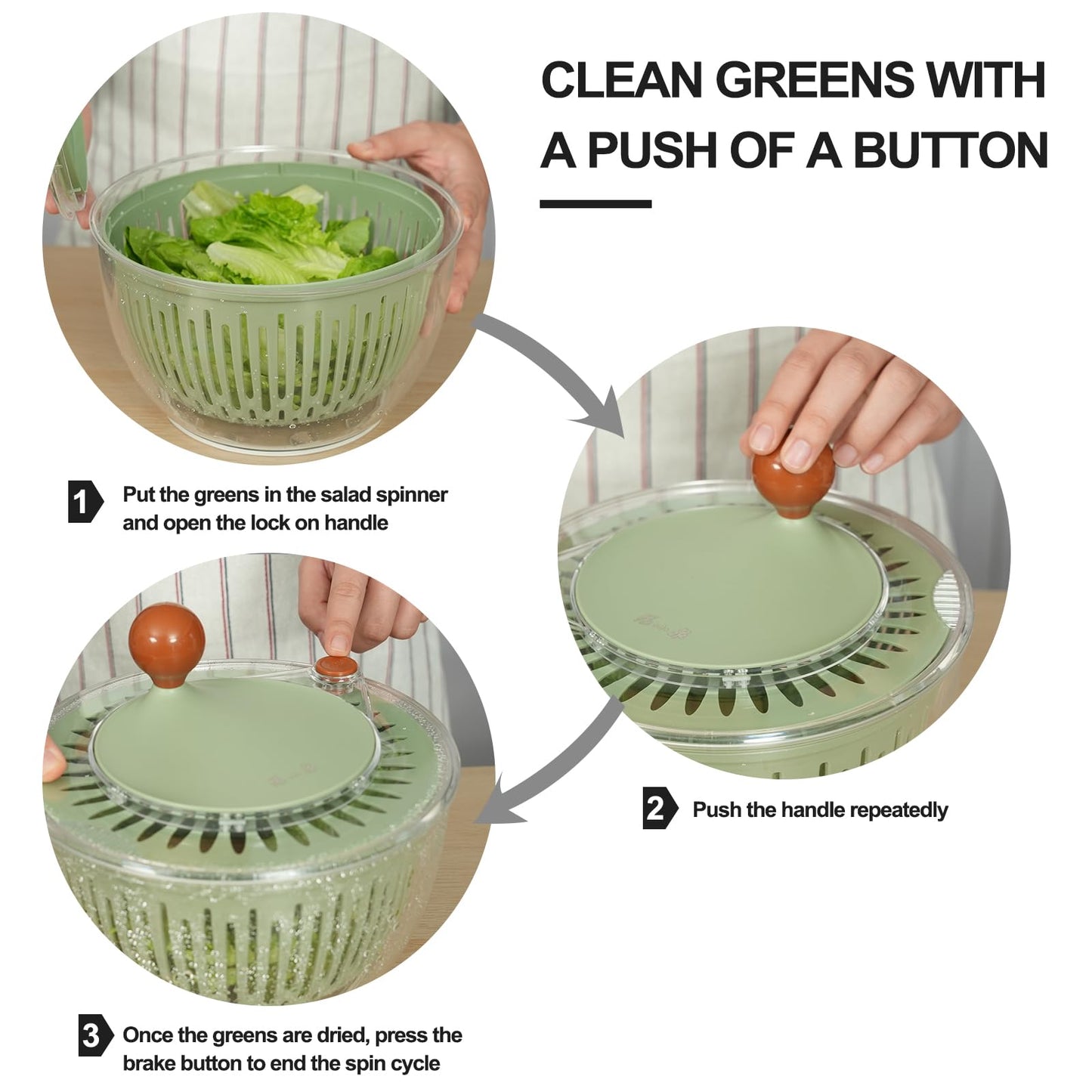 Salad Spinner Large Lettuce Spinner 4.3 Qt with Non-Slip Base & Stop Button Vegetable Dryer & Fruit Washing Bowl for Efficient Salad Prep