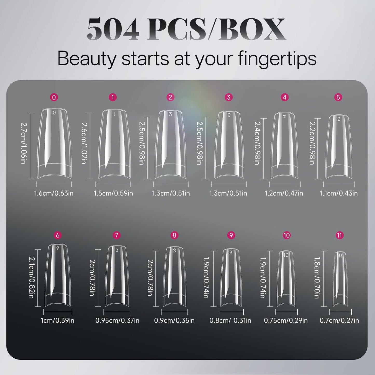 krofaue 504PCS Clear Fake Nails - Half Cover French Nail Tips 12 Sizes Acrylic Soft Gel Square False Tips Gift for Nail Extension DIY & Salon